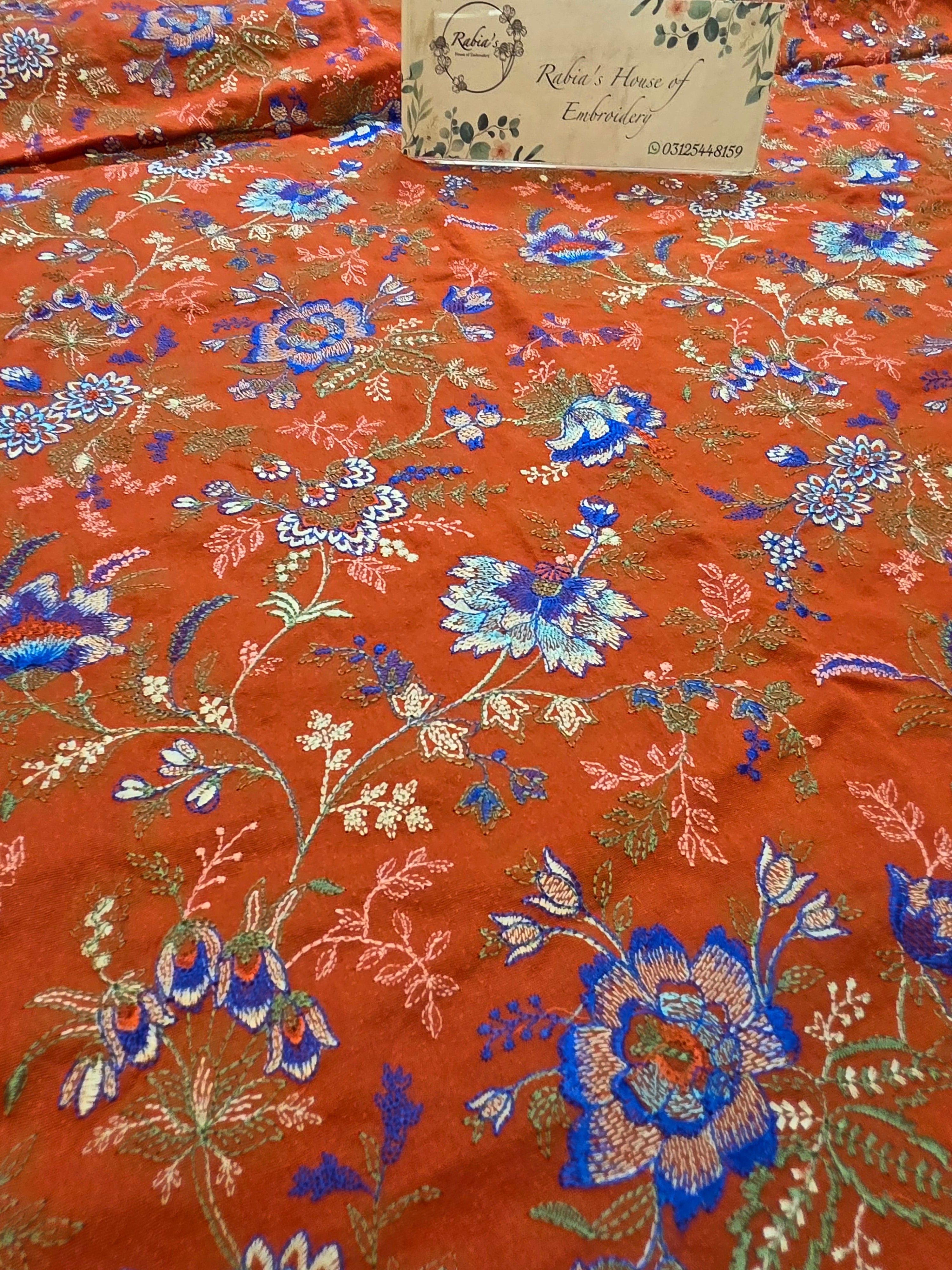 Winter kerandi 3pc allover embroidered with chiffon duppatta