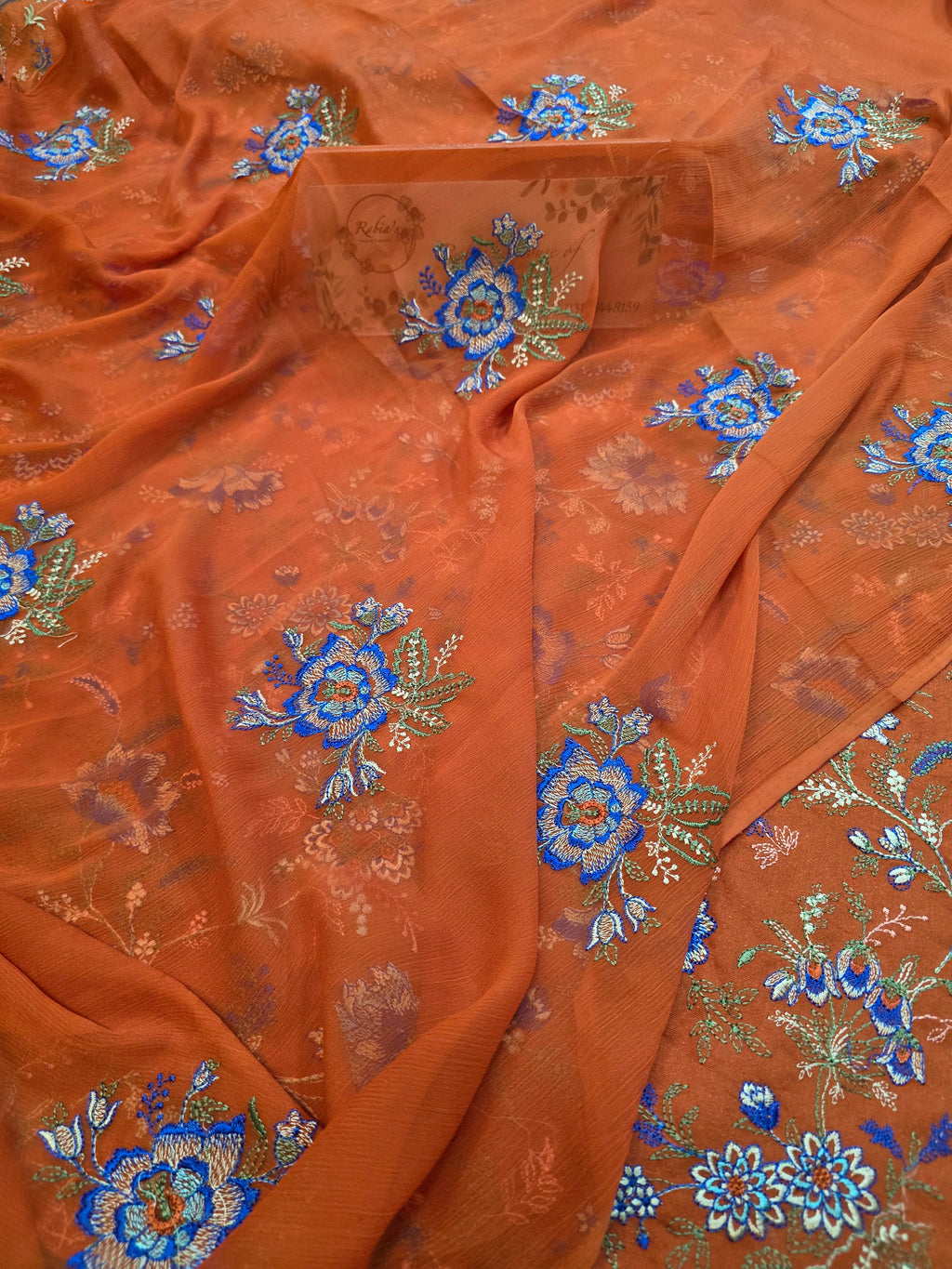 Winter kerandi 3pc allover embroidered with chiffon duppatta