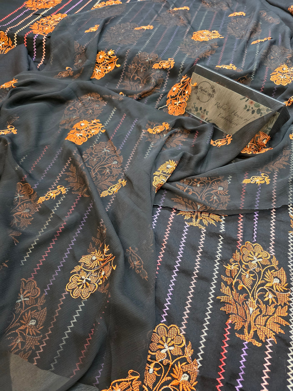 Winter kerandi allover embroidered with chiffon duppatta