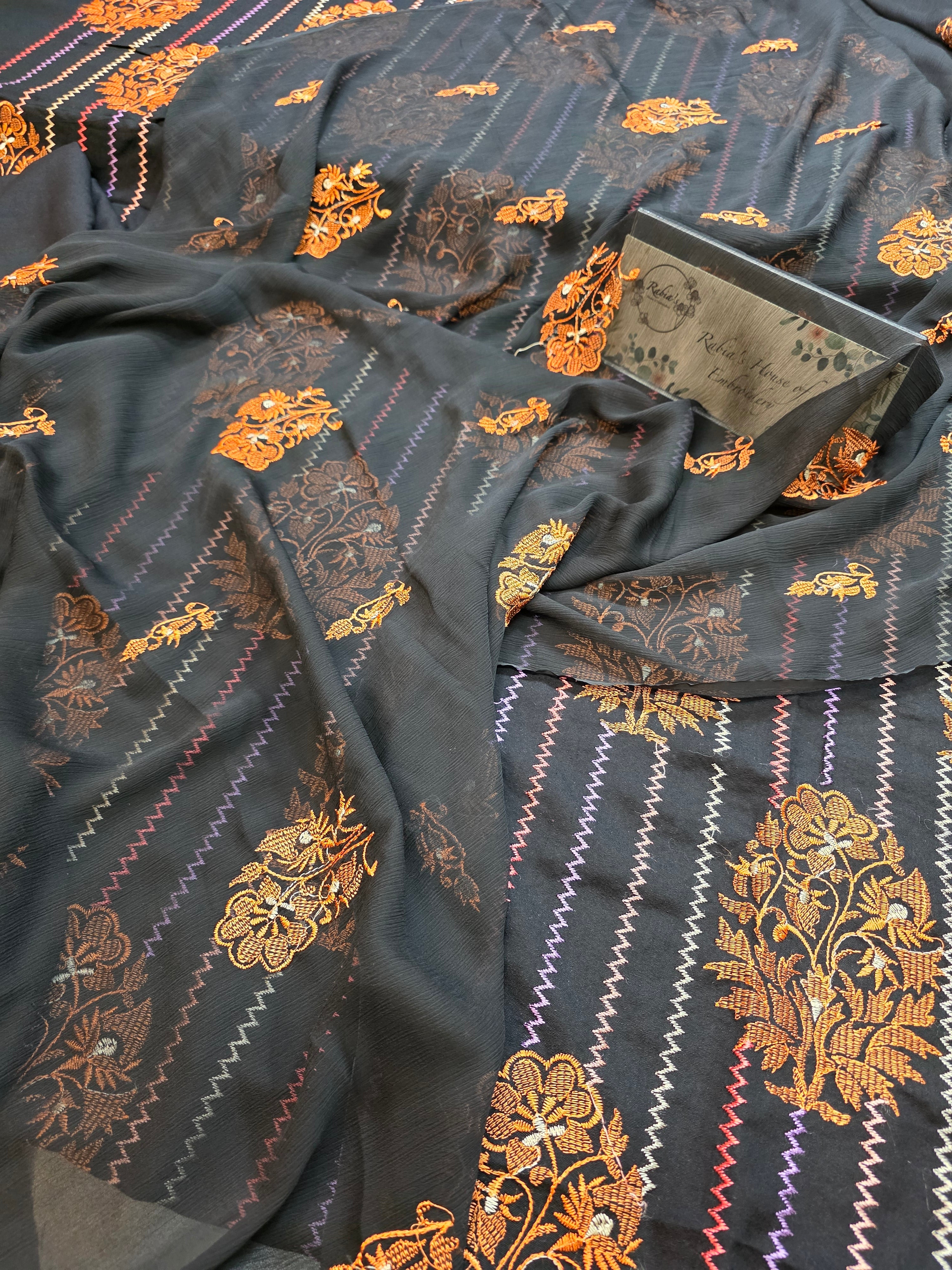 Winter kerandi allover embroidered with chiffon duppatta