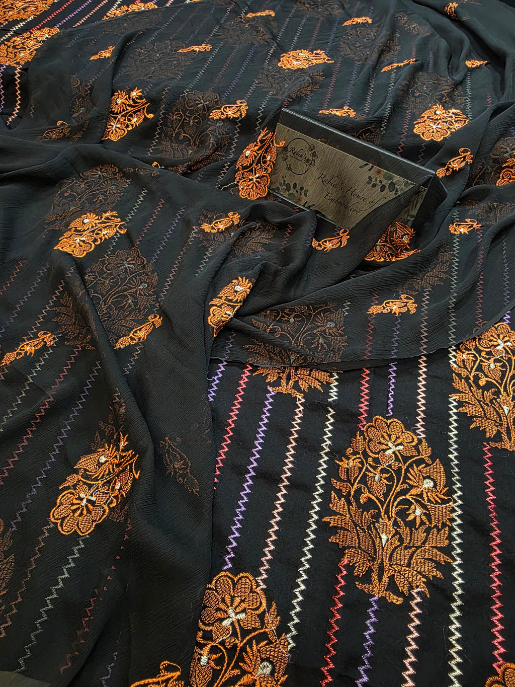 Winter kerandi allover embroidered with chiffon duppatta