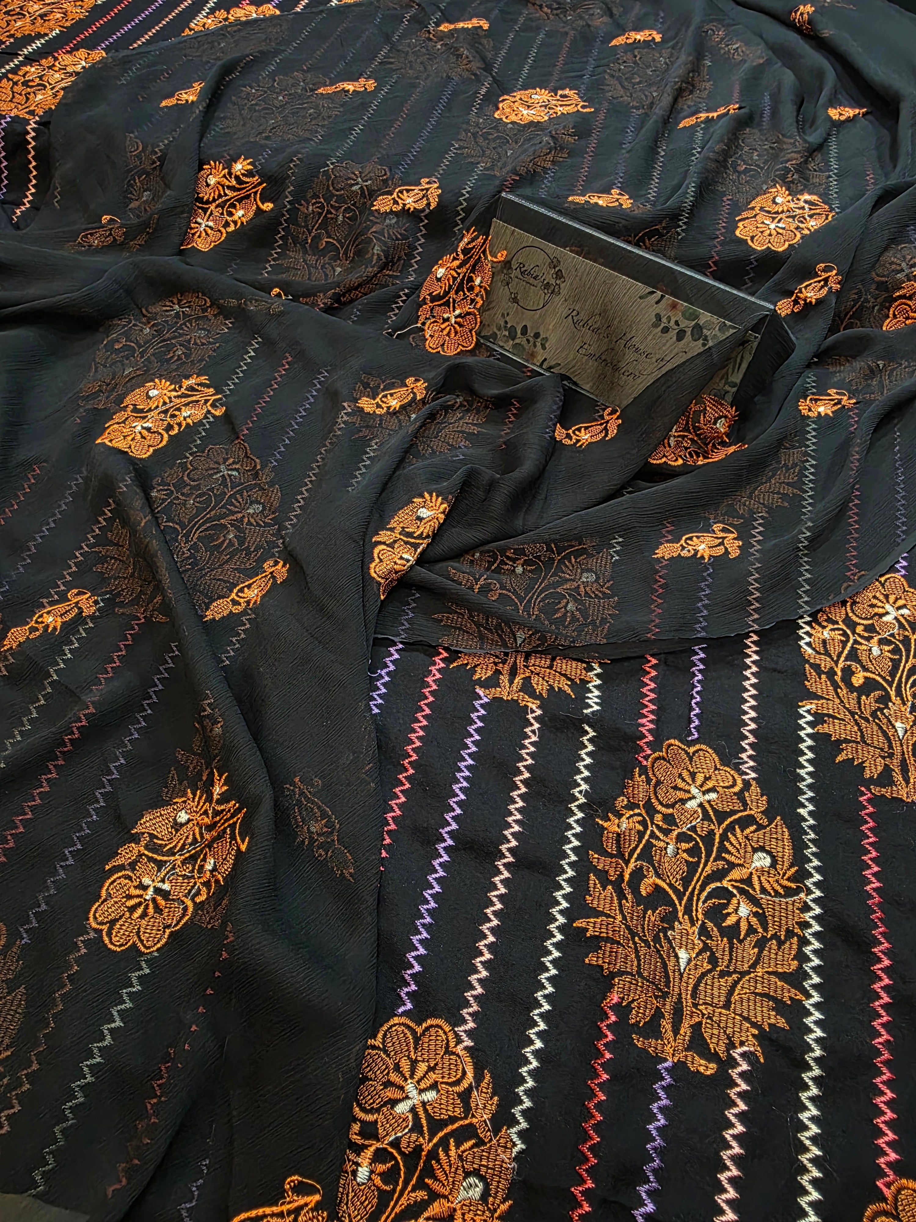 Winter kerandi allover embroidered with chiffon duppatta