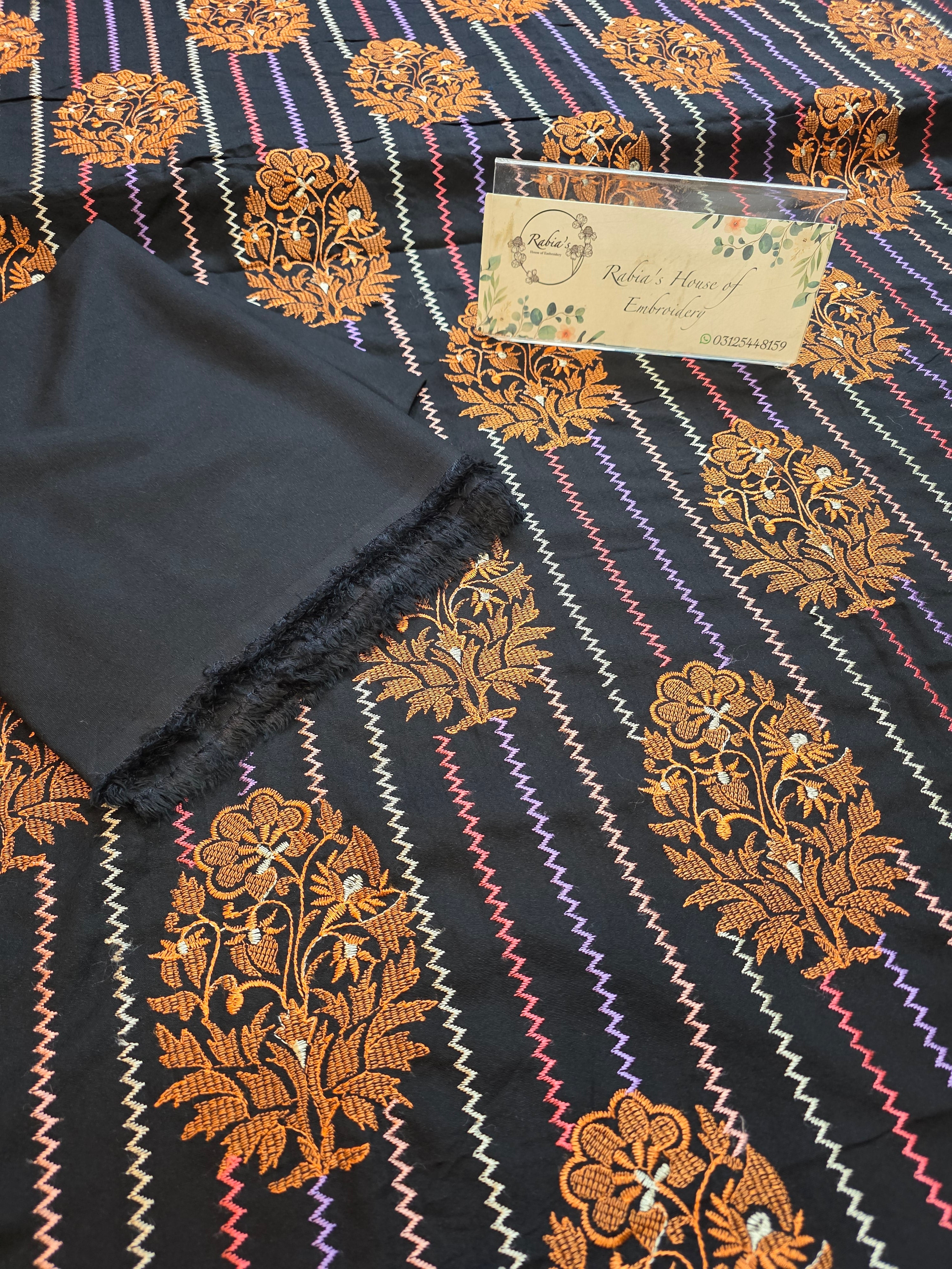 Winter kerandi allover embroidered with chiffon duppatta