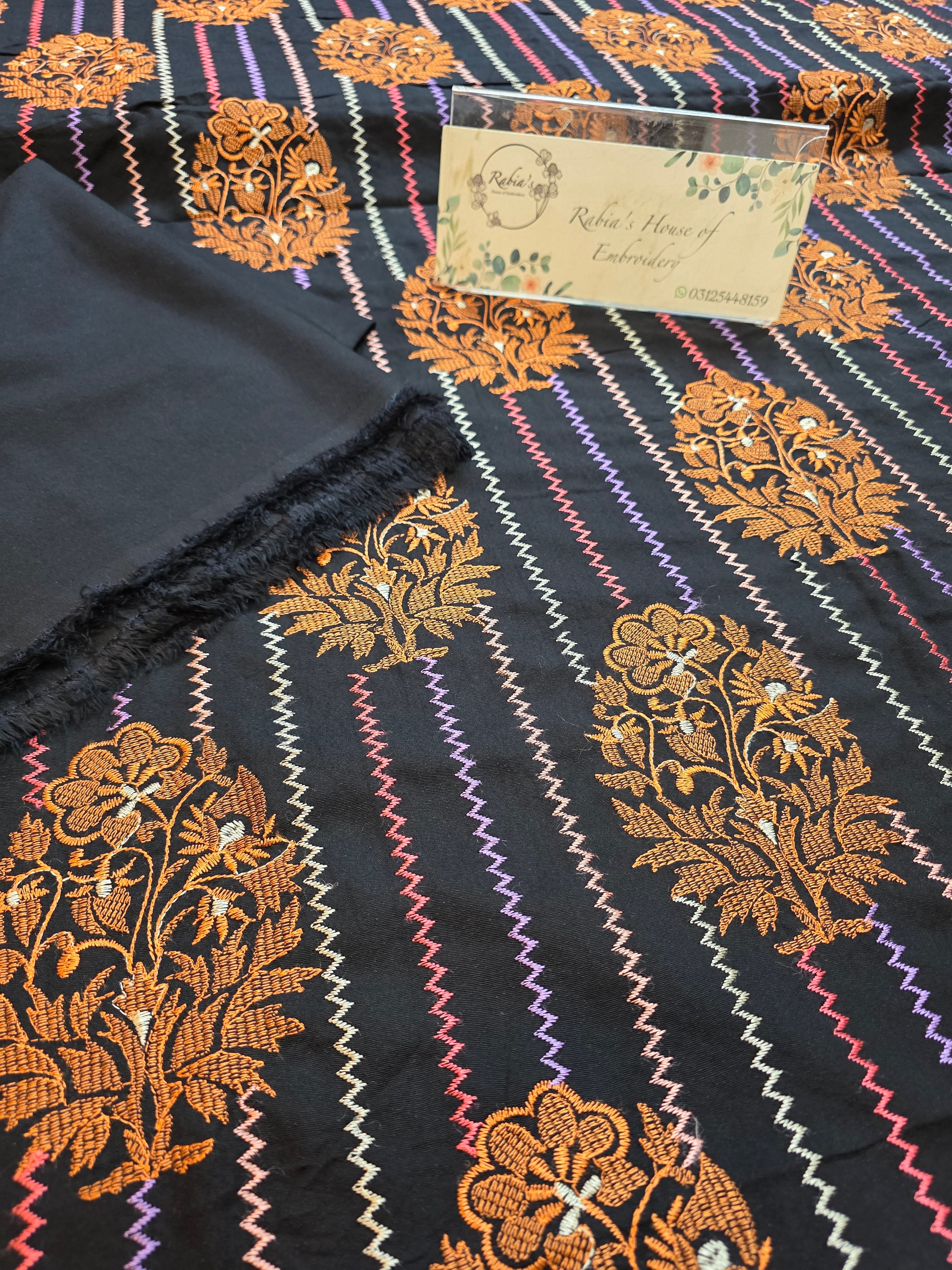 Winter kerandi allover embroidered with chiffon duppatta