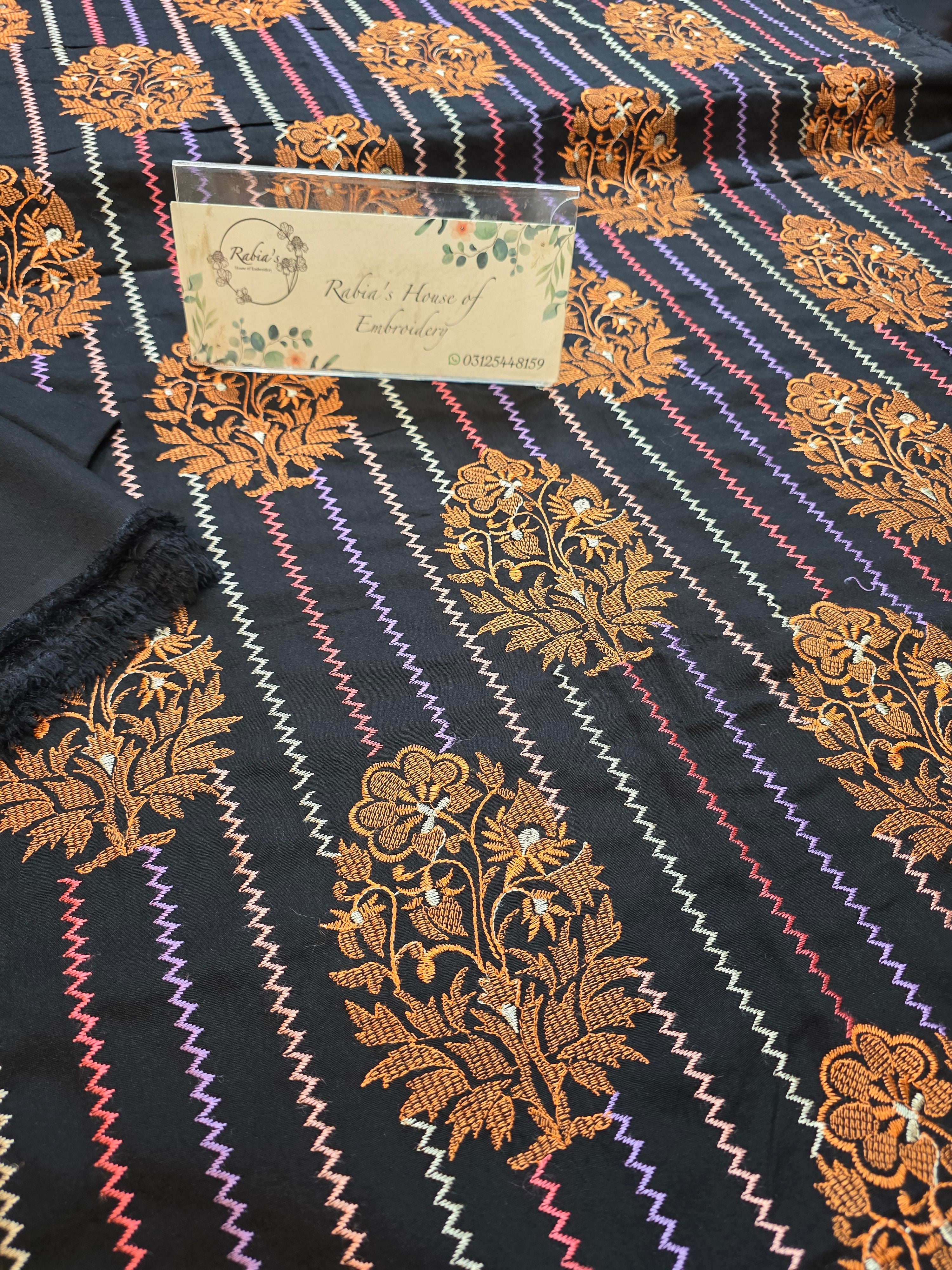 Winter kerandi allover embroidered with chiffon duppatta