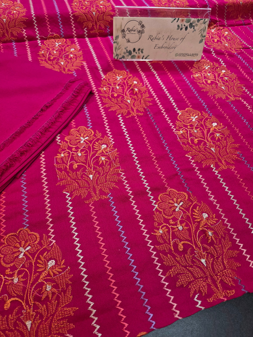 Winter kerandi 3pc allover embroidered with chiffon duppatta(PINK)