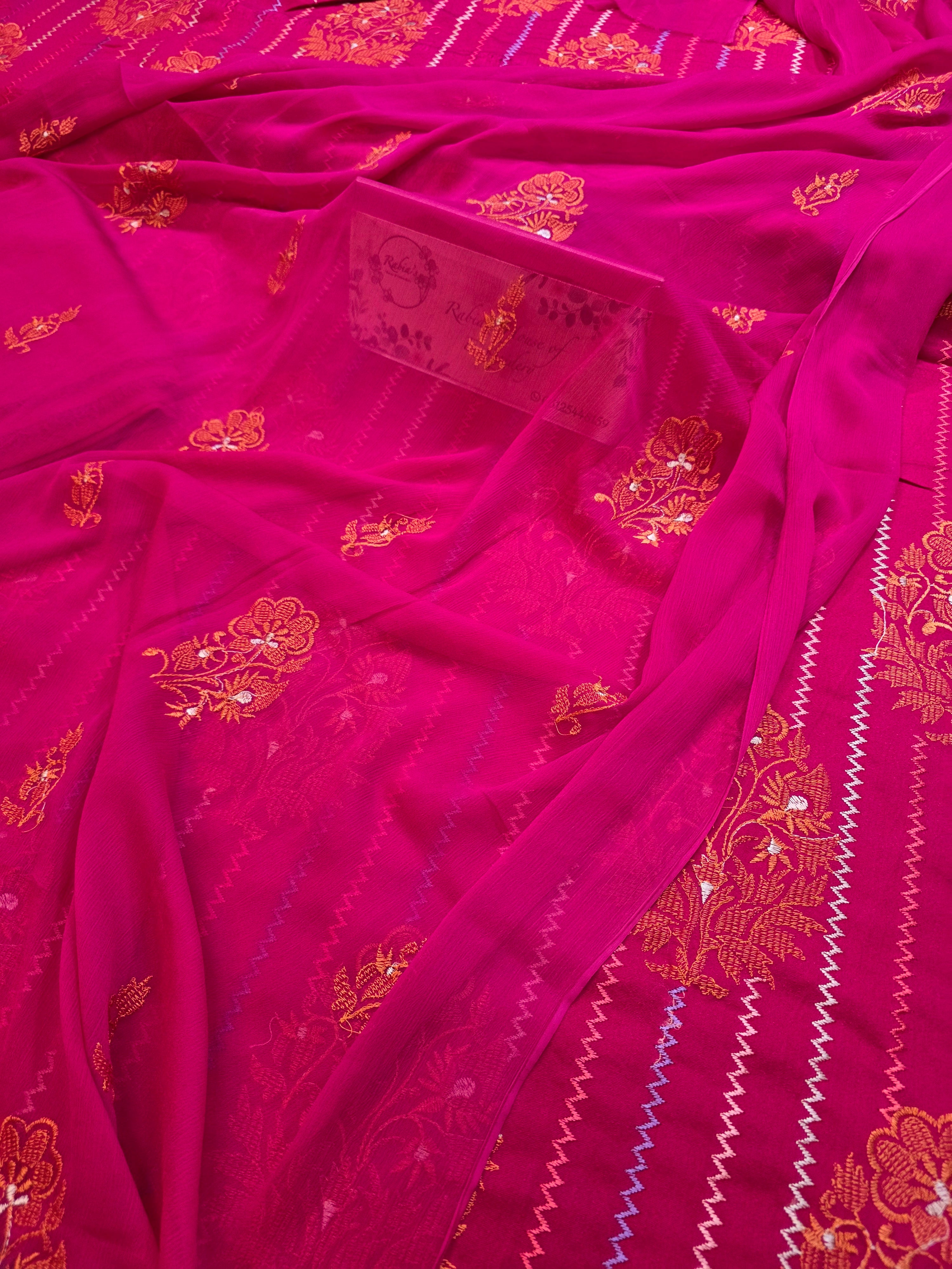 Winter kerandi 3pc allover embroidered with chiffon duppatta(PINK)