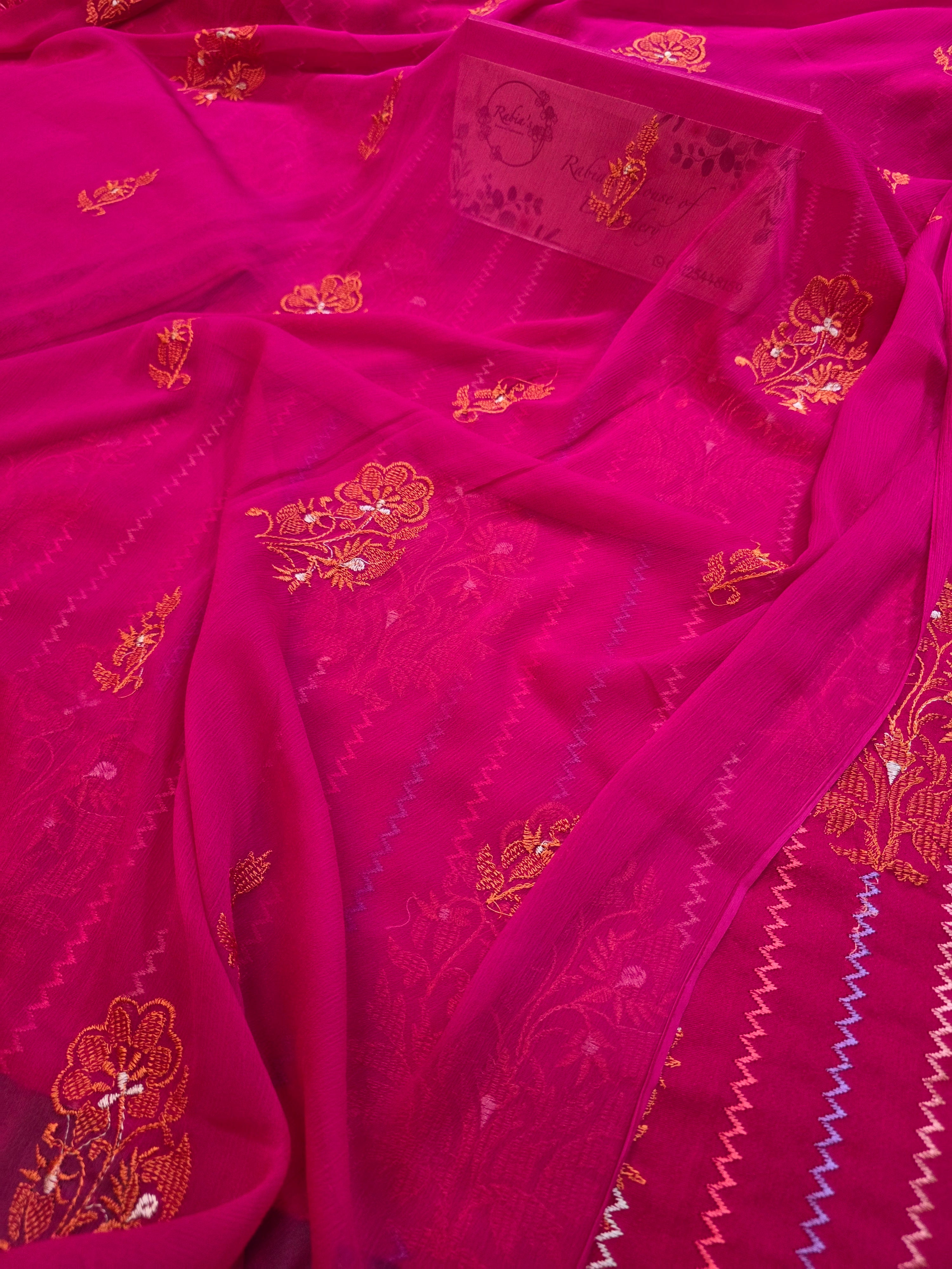 Winter kerandi 3pc allover embroidered with chiffon duppatta(PINK)