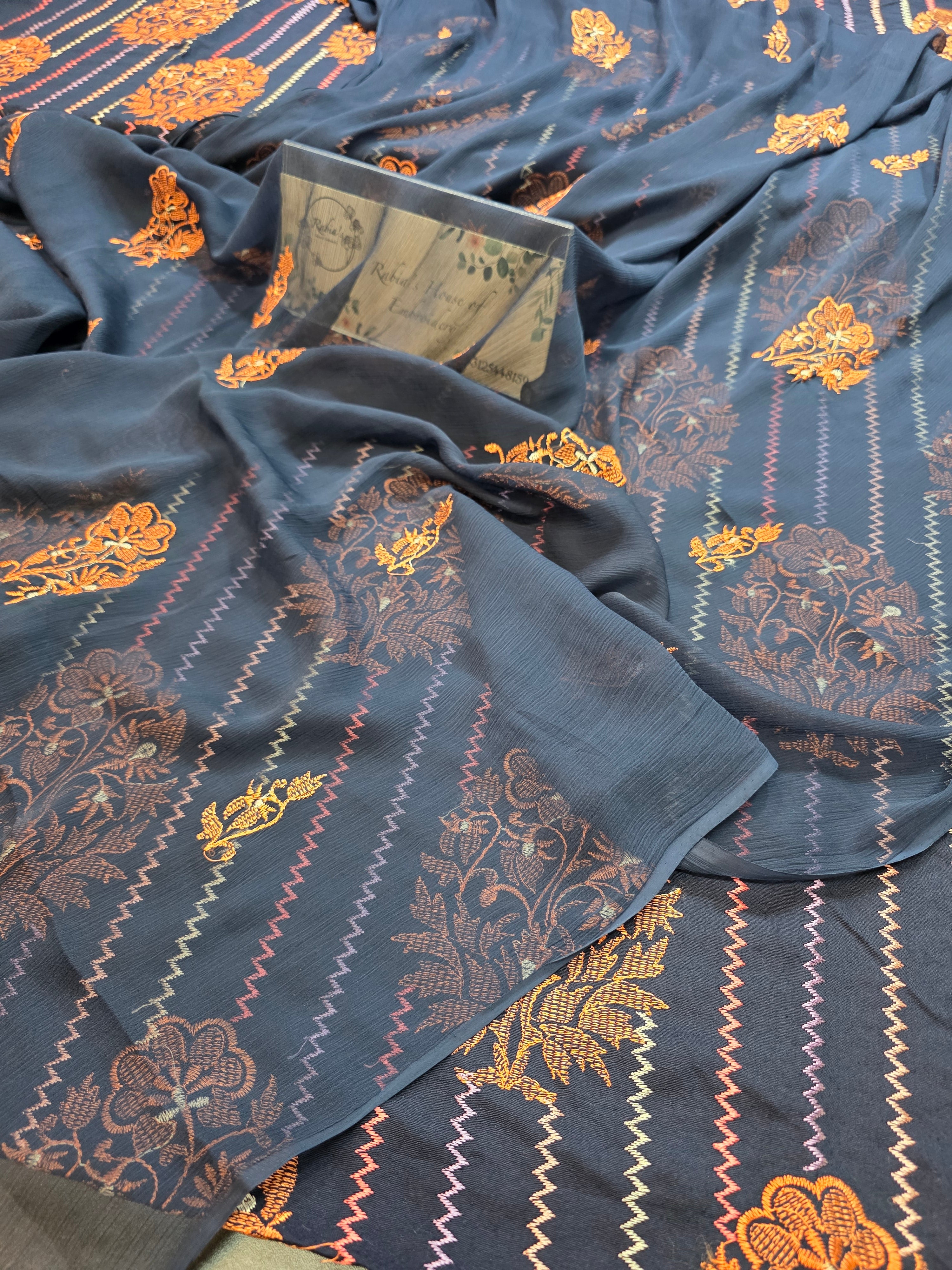 Winter kerandi 3pc allover embroidered with chiffon duppatta