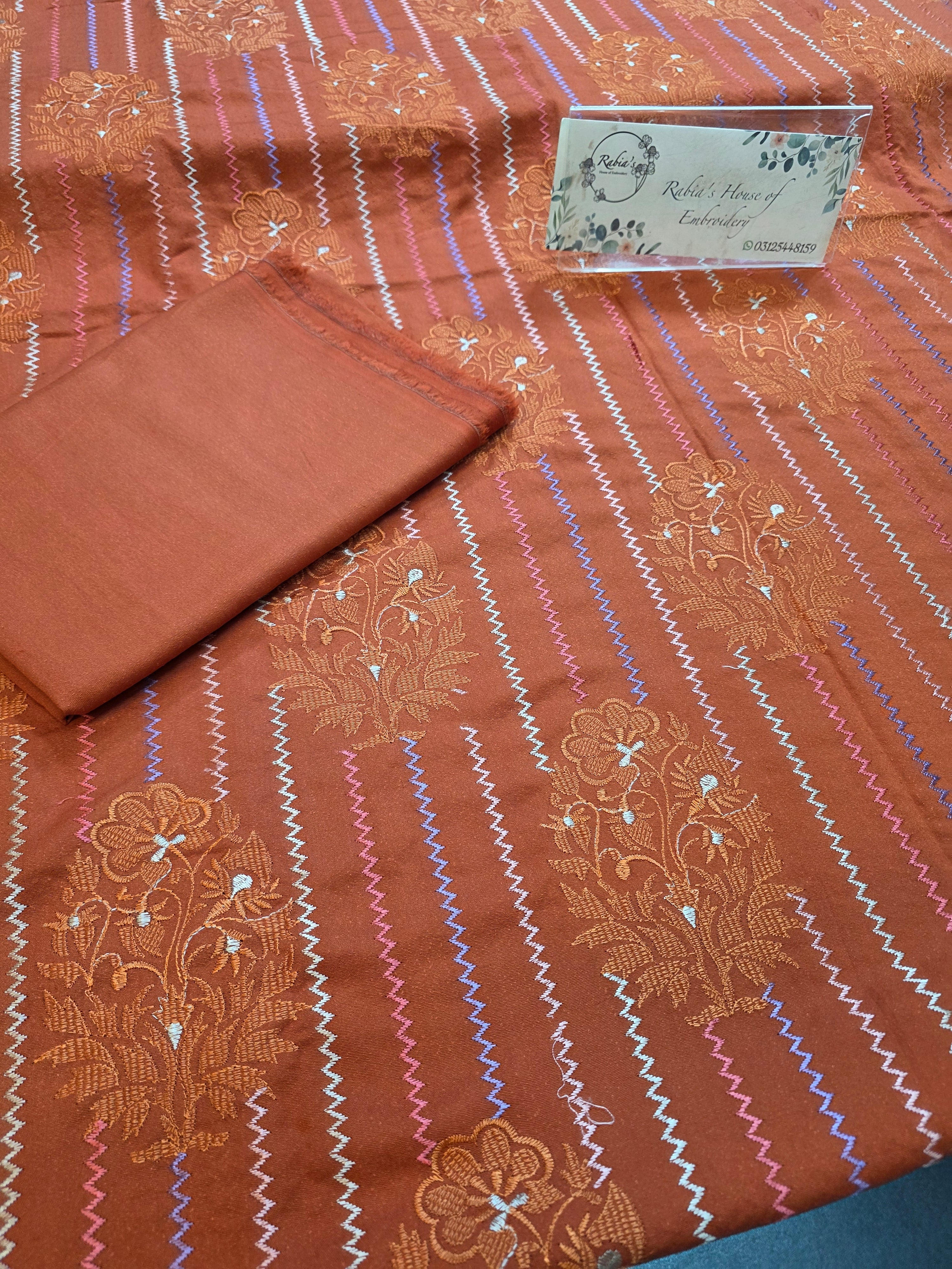 Winter kerandi 3pc allover embroidered with chiffon duppatta