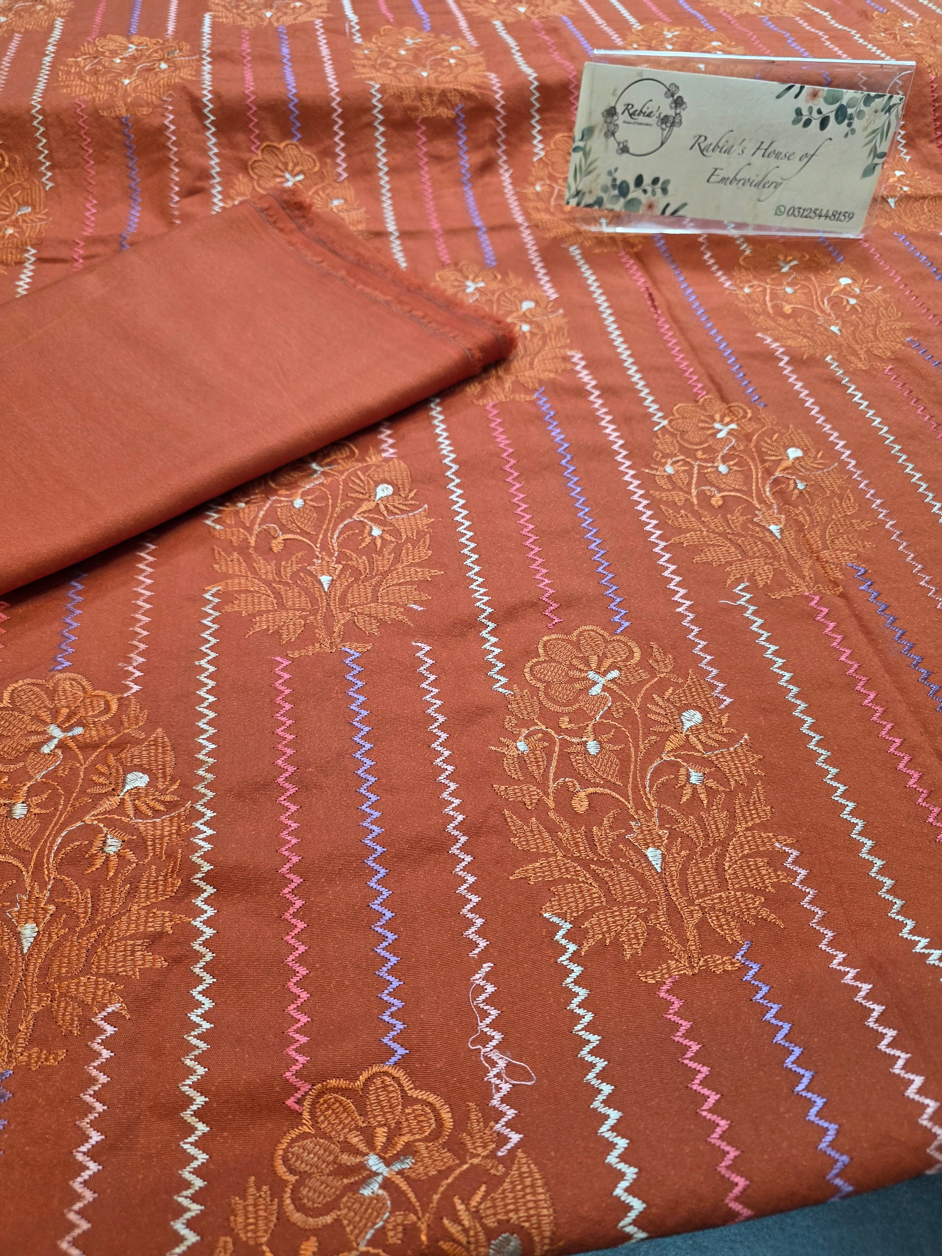 Winter kerandi 3pc allover embroidered with chiffon duppatta