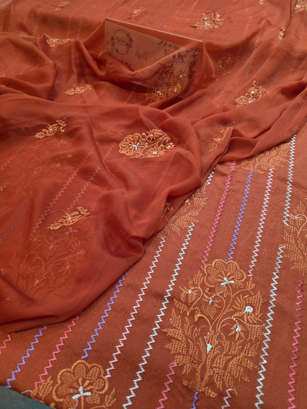 Winter kerandi 3pc allover embroidered with chiffon duppatta