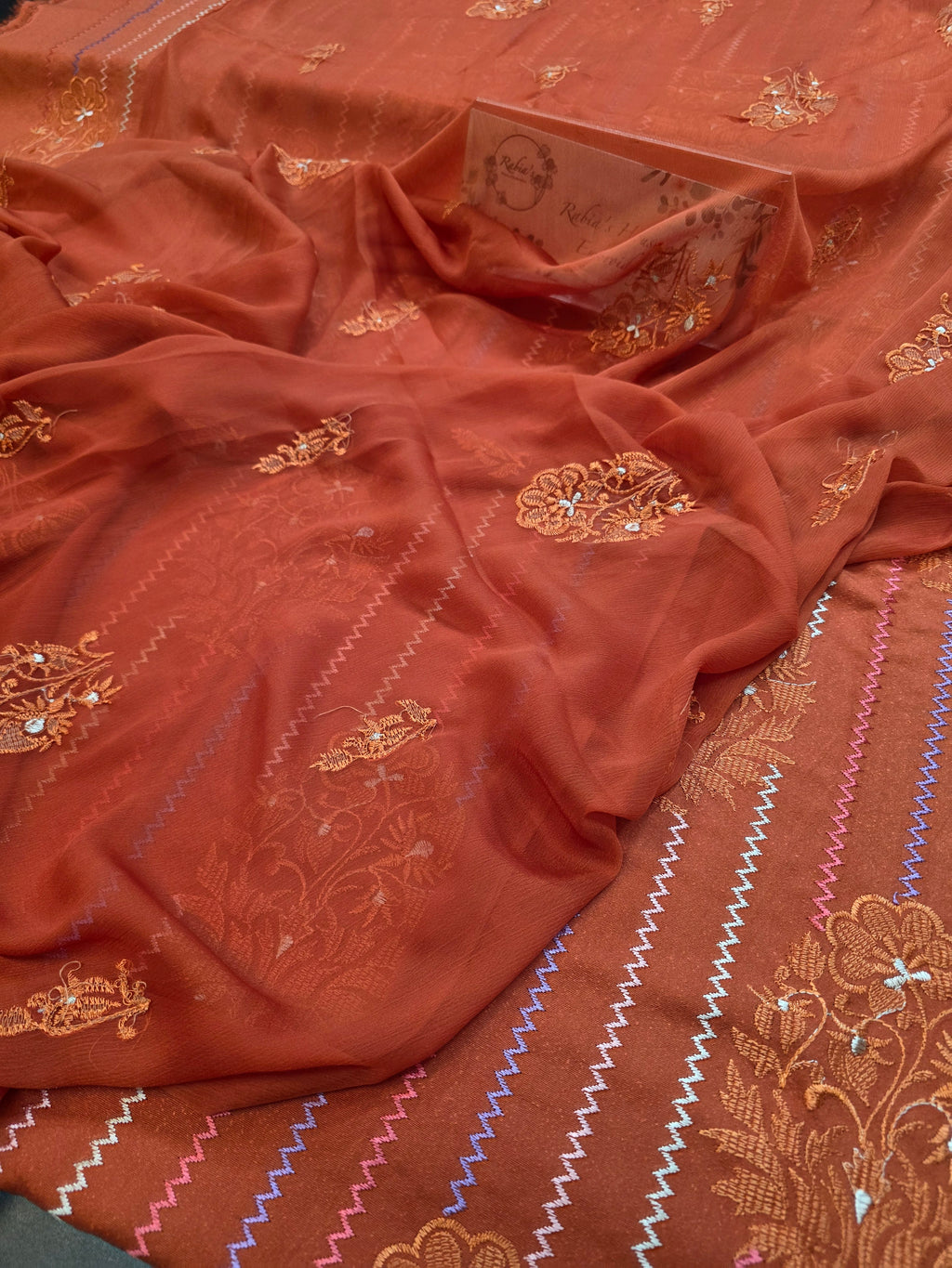 Winter kerandi 3pc allover embroidered with chiffon duppatta
