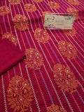 Winter kerandi 3pc allover embroidered with chiffon duppatta(MEHROON)