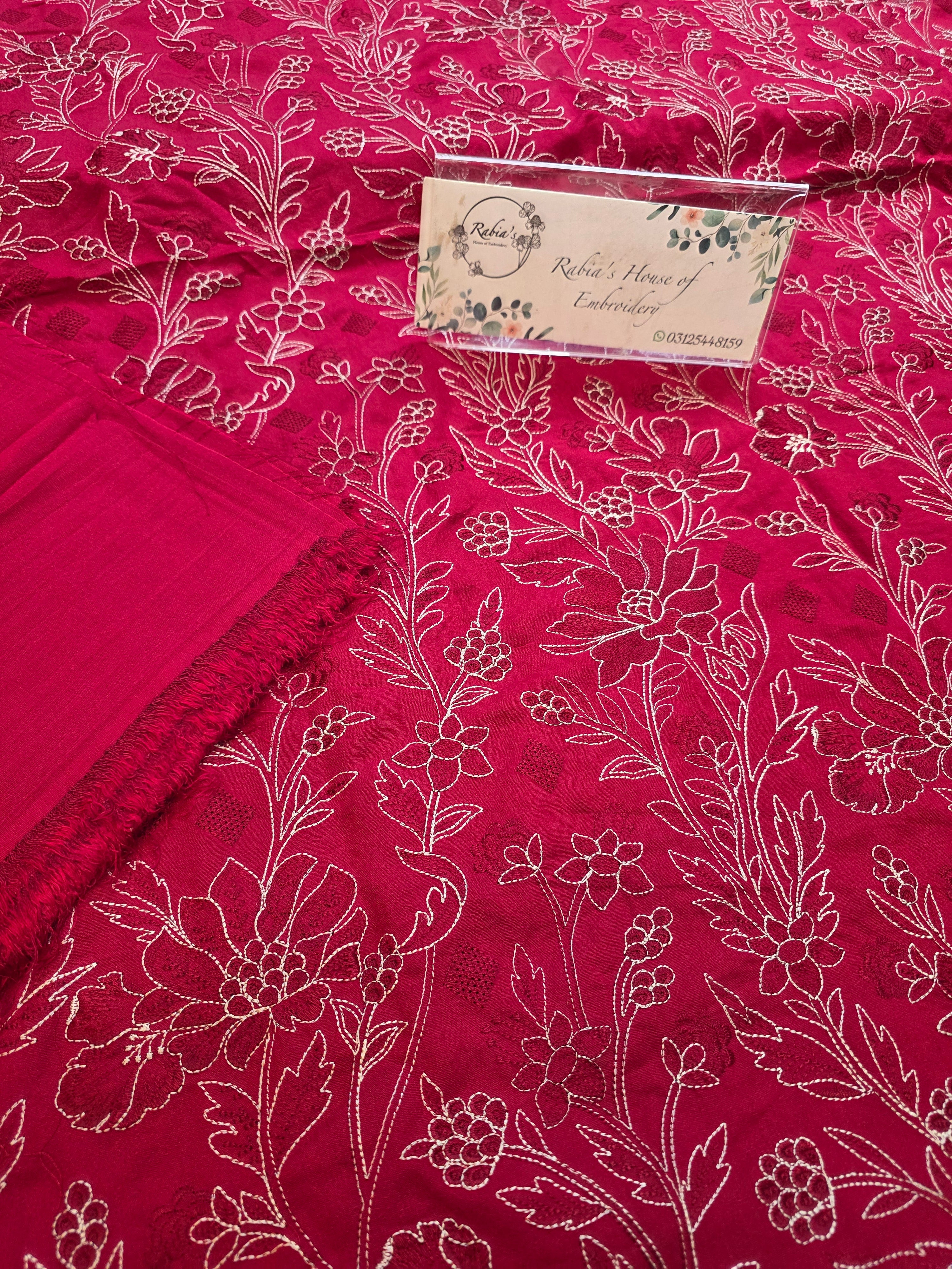 Winter kerandi allover embroidered 3pc with chiffon duppatta