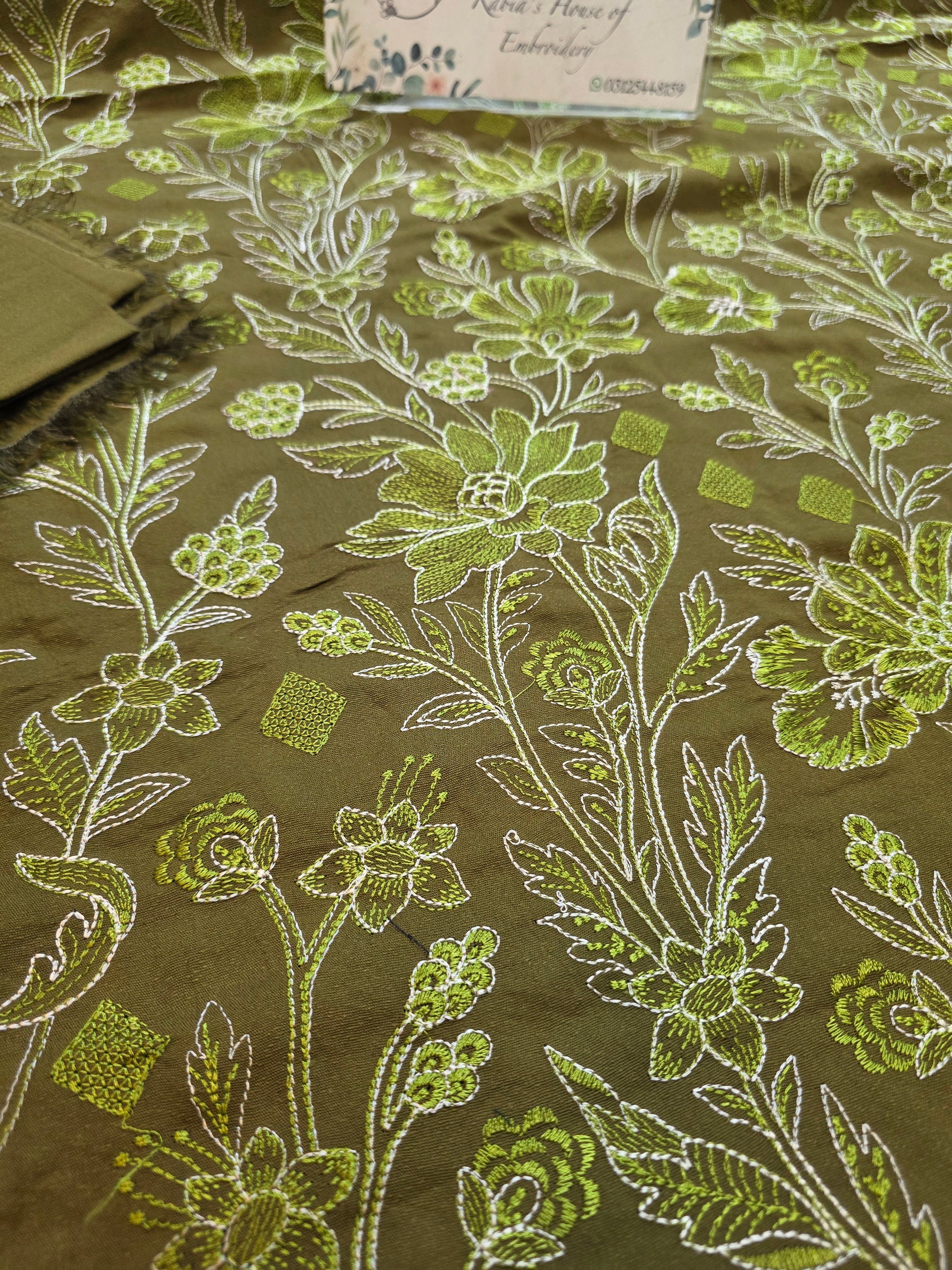 Winter kerandi 3pc allover embroidered with chiffon duppatta