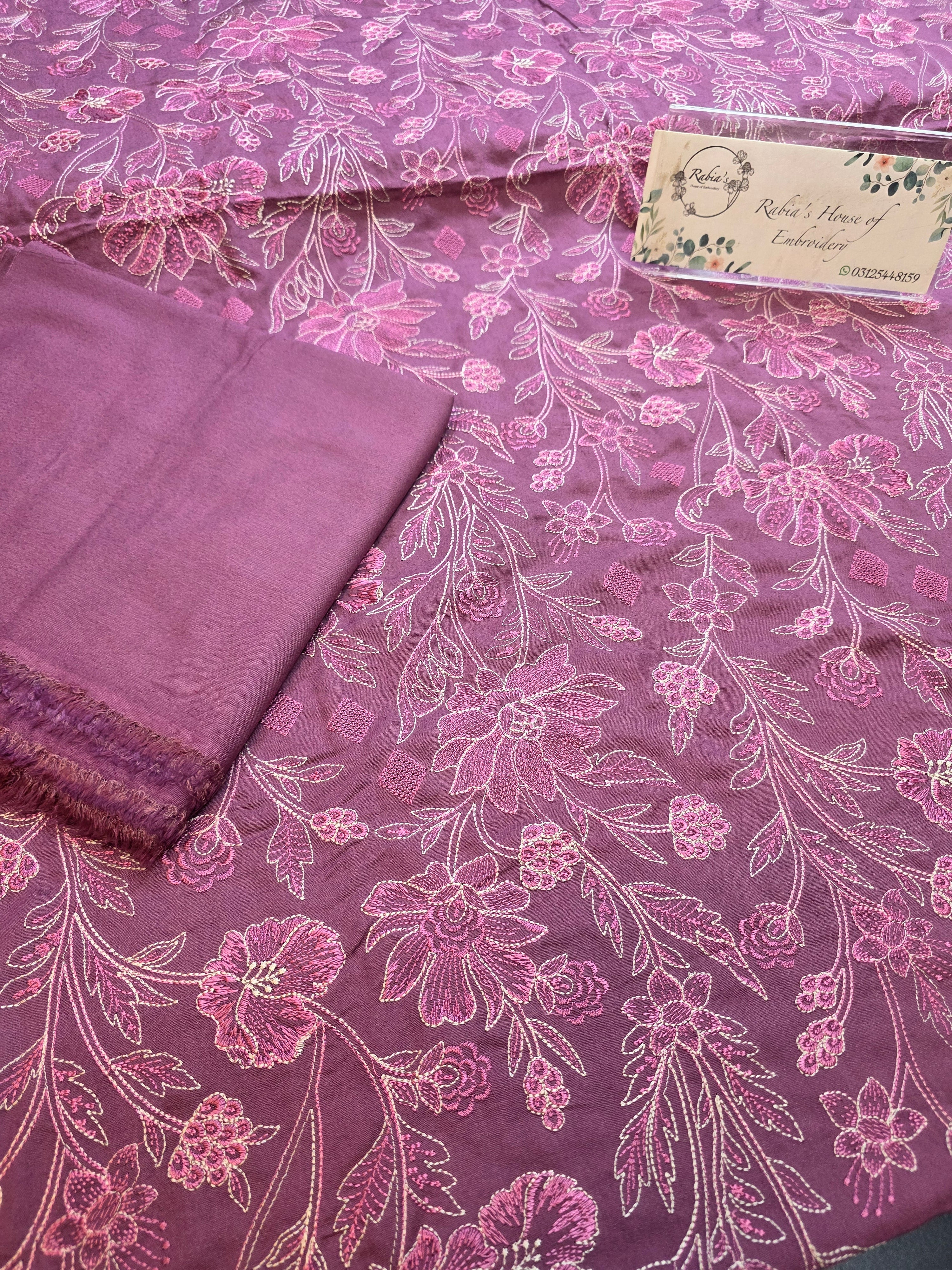 Winter kerandi 3pc allover embroidered with chiffon duppatta