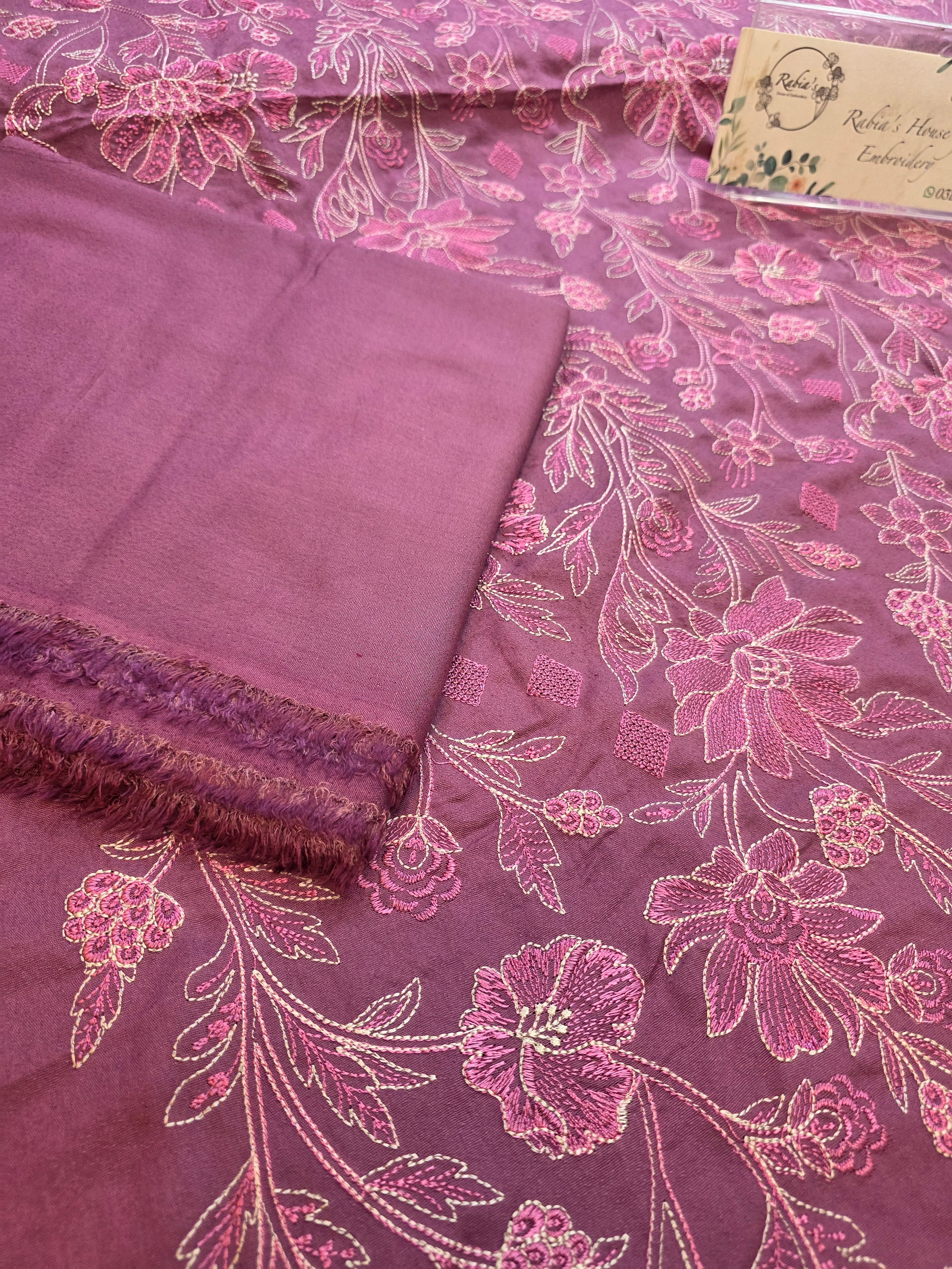 Winter kerandi 3pc allover embroidered with chiffon duppatta