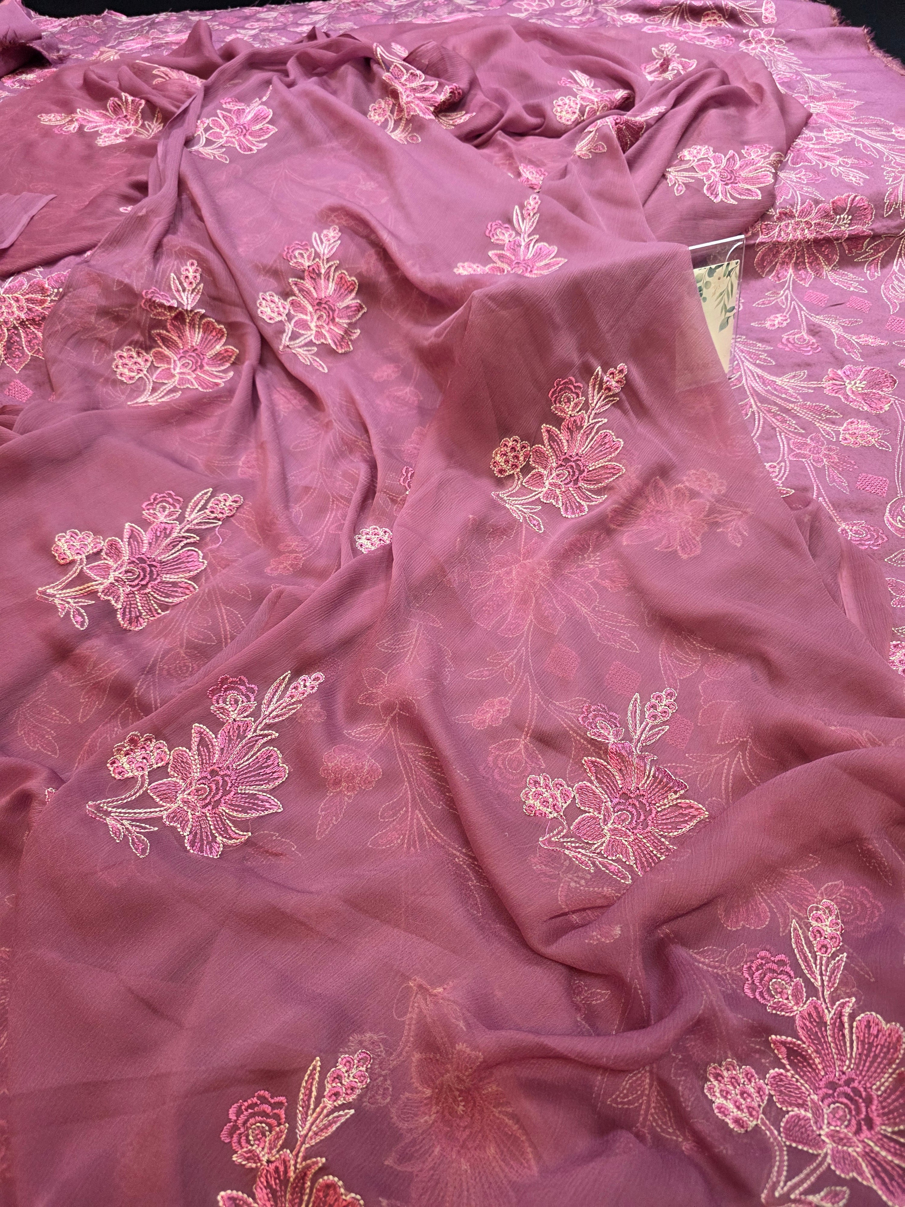 Winter kerandi 3pc allover embroidered with chiffon duppatta