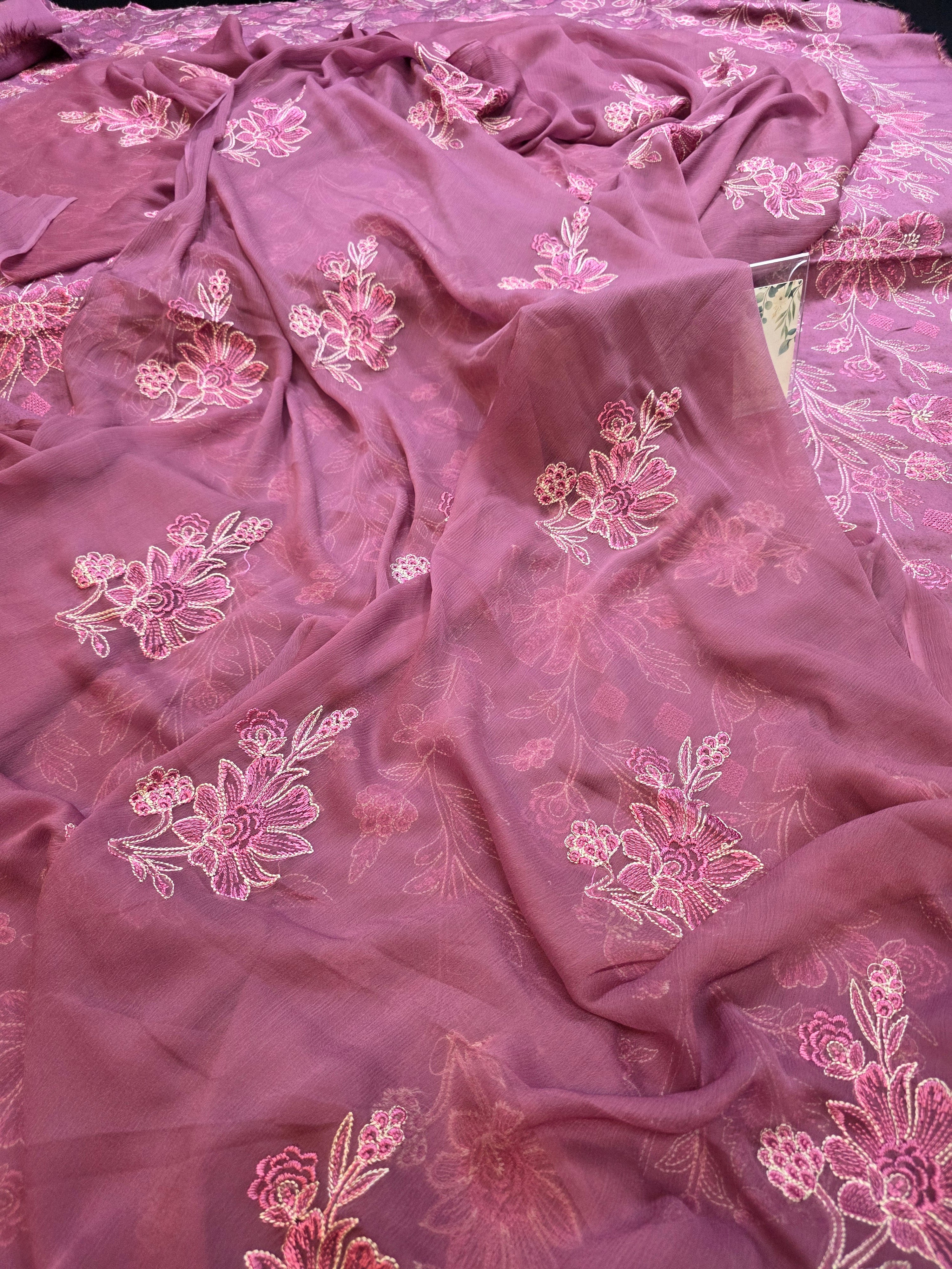 Winter kerandi 3pc allover embroidered with chiffon duppatta