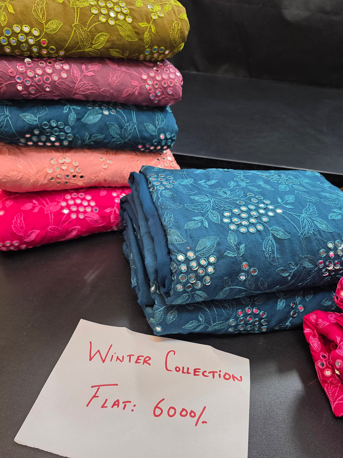 Winter kerandi 3pc allover embroidered with chiffon duppatta