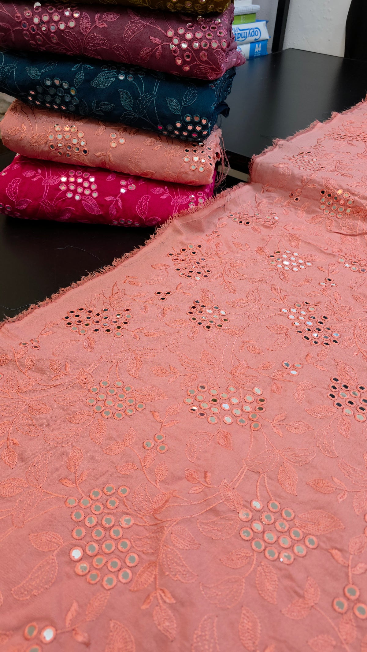 Winter kerandi 3pc allover embroidered with chiffon duppatta