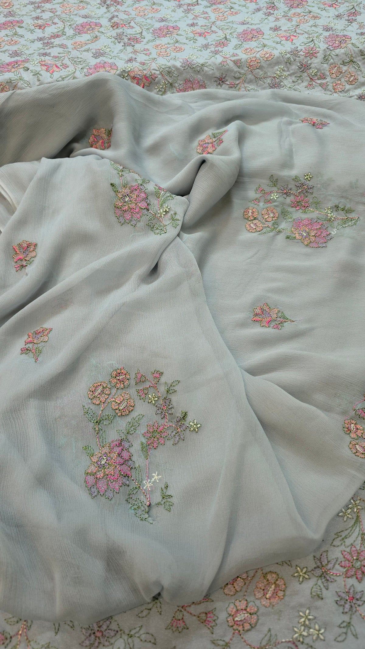 Winter kerandi 3pc allover embroidered with chiffon duppatta
