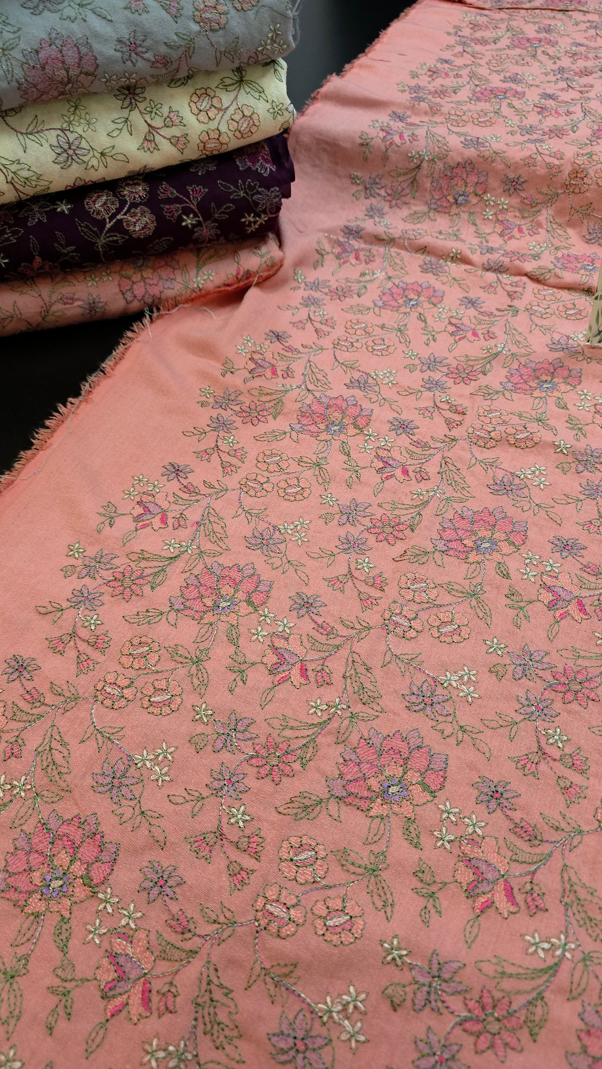 Winter kerandi 3pc allover embroidered with chiffon duppatta