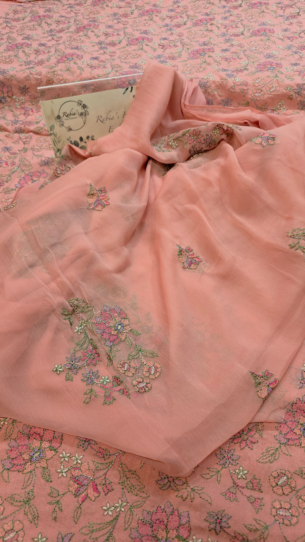 Winter kerandi 3pc allover embroidered with chiffon duppatta