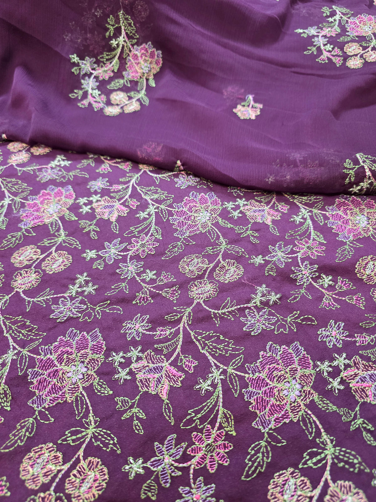 Winter kerandi 3pc allover embroidered with chiffon embroidered duppatta