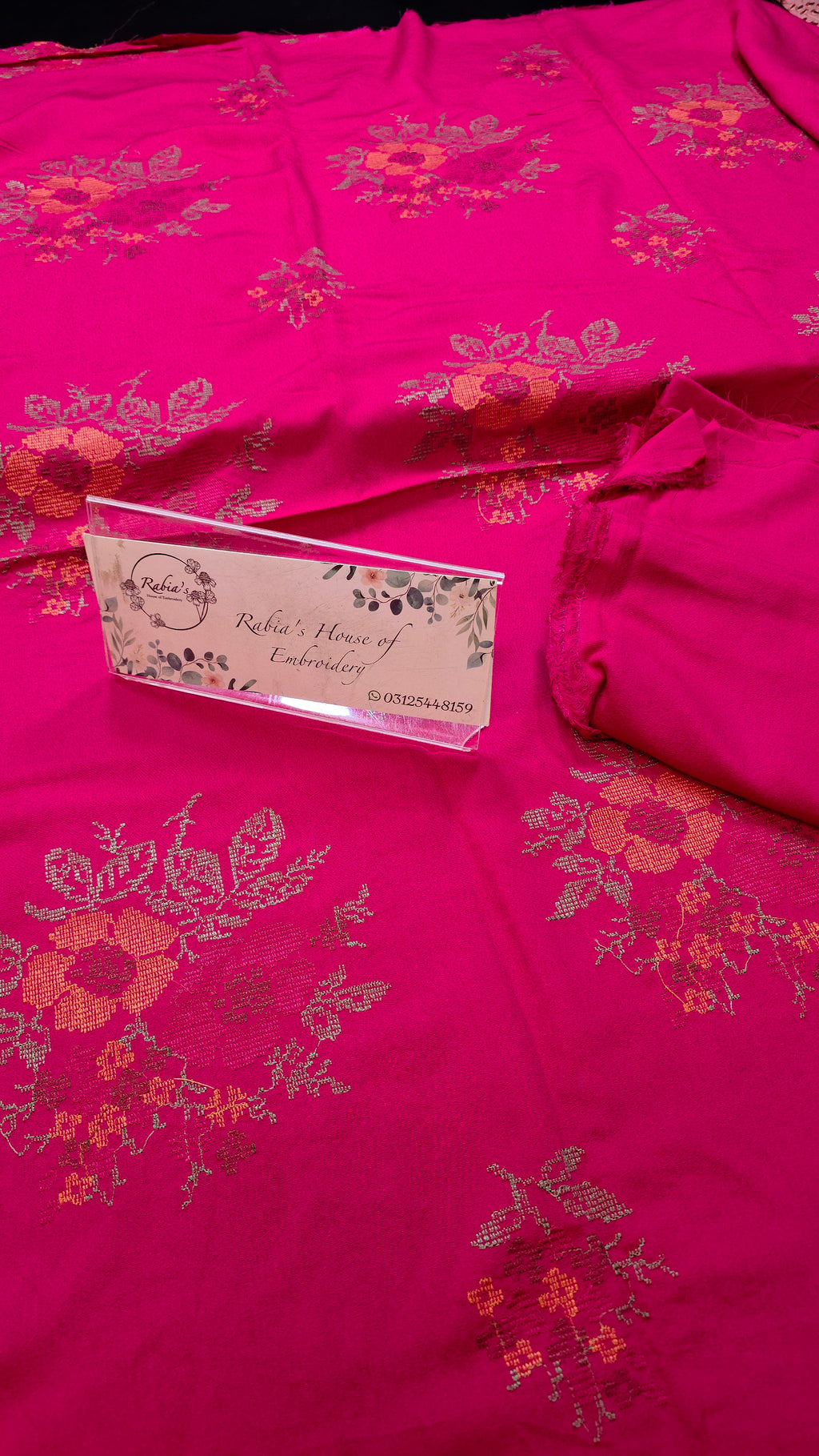 Winter kerandi 3pc allover with chiffon duppatta (PINK)