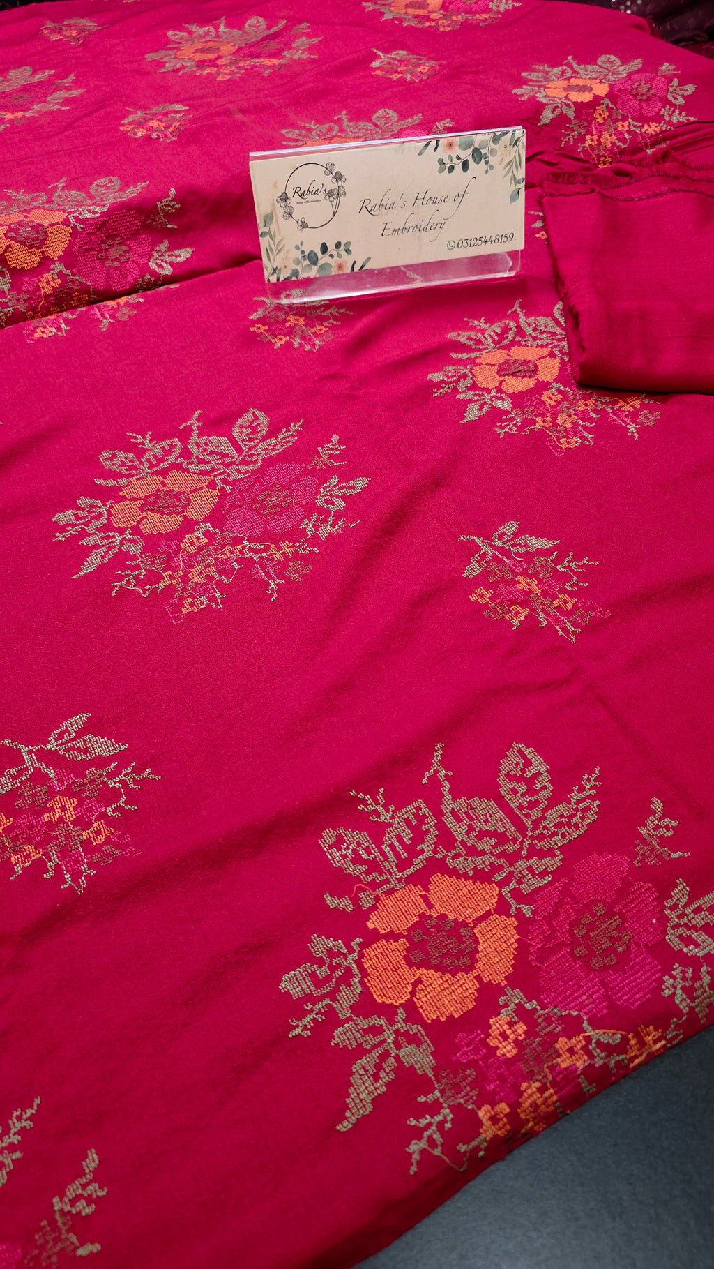 Winter kerandi 3pc with chiffon duppatta (MEHROON)