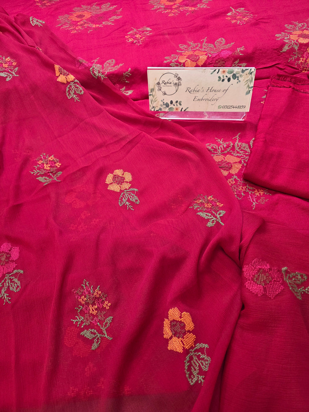 Winter kerandi 3pc with chiffon duppatta (MEHROON)