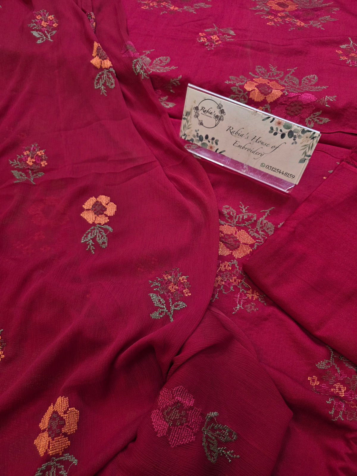 Winter kerandi 3pc with chiffon duppatta (MEHROON)