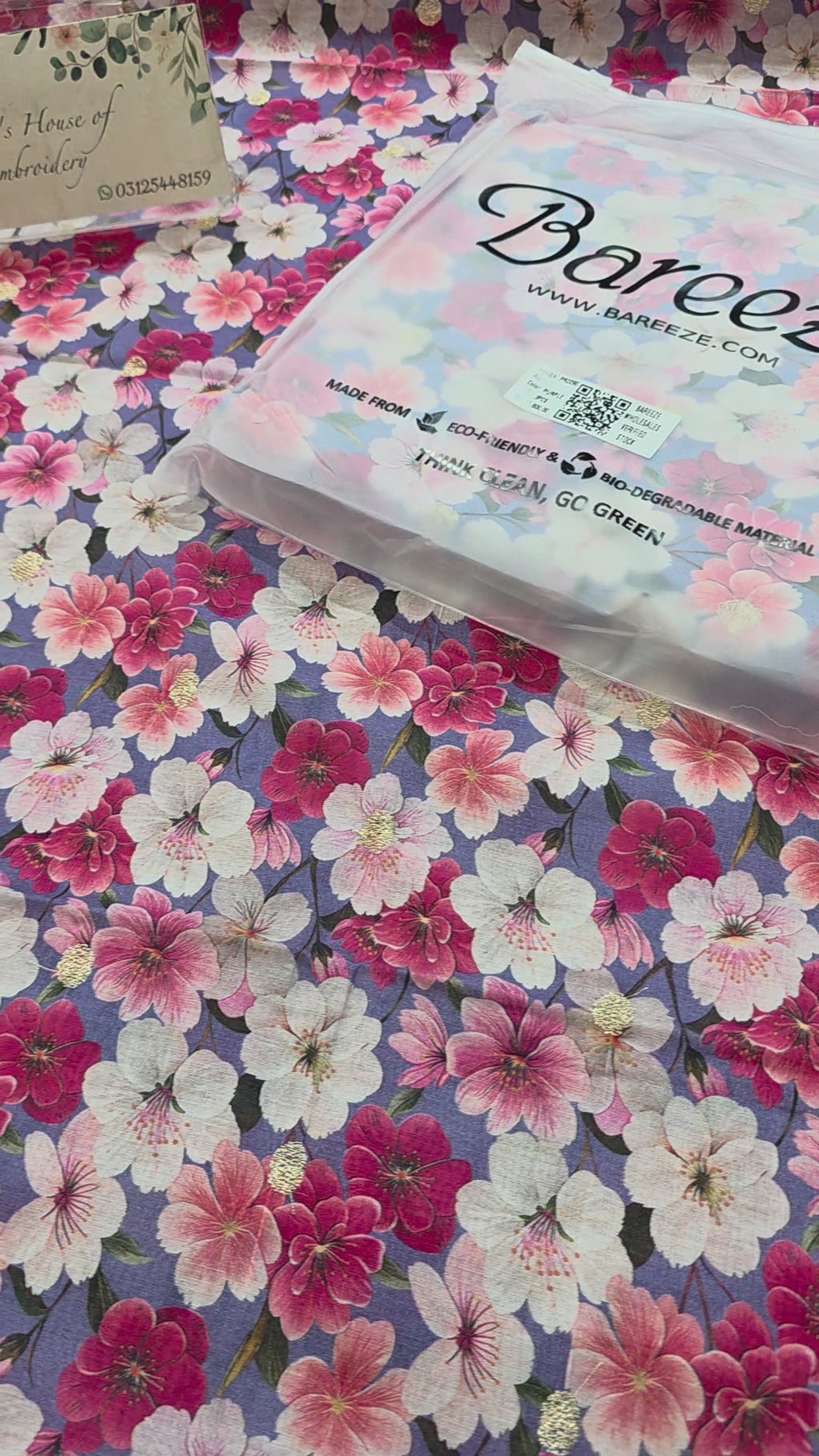 Bareeze printed 3pc plus embroidered