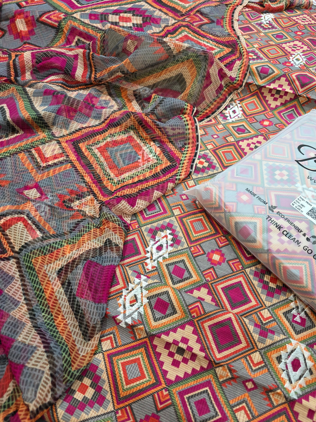Bareeze printed plus embroidered khadder