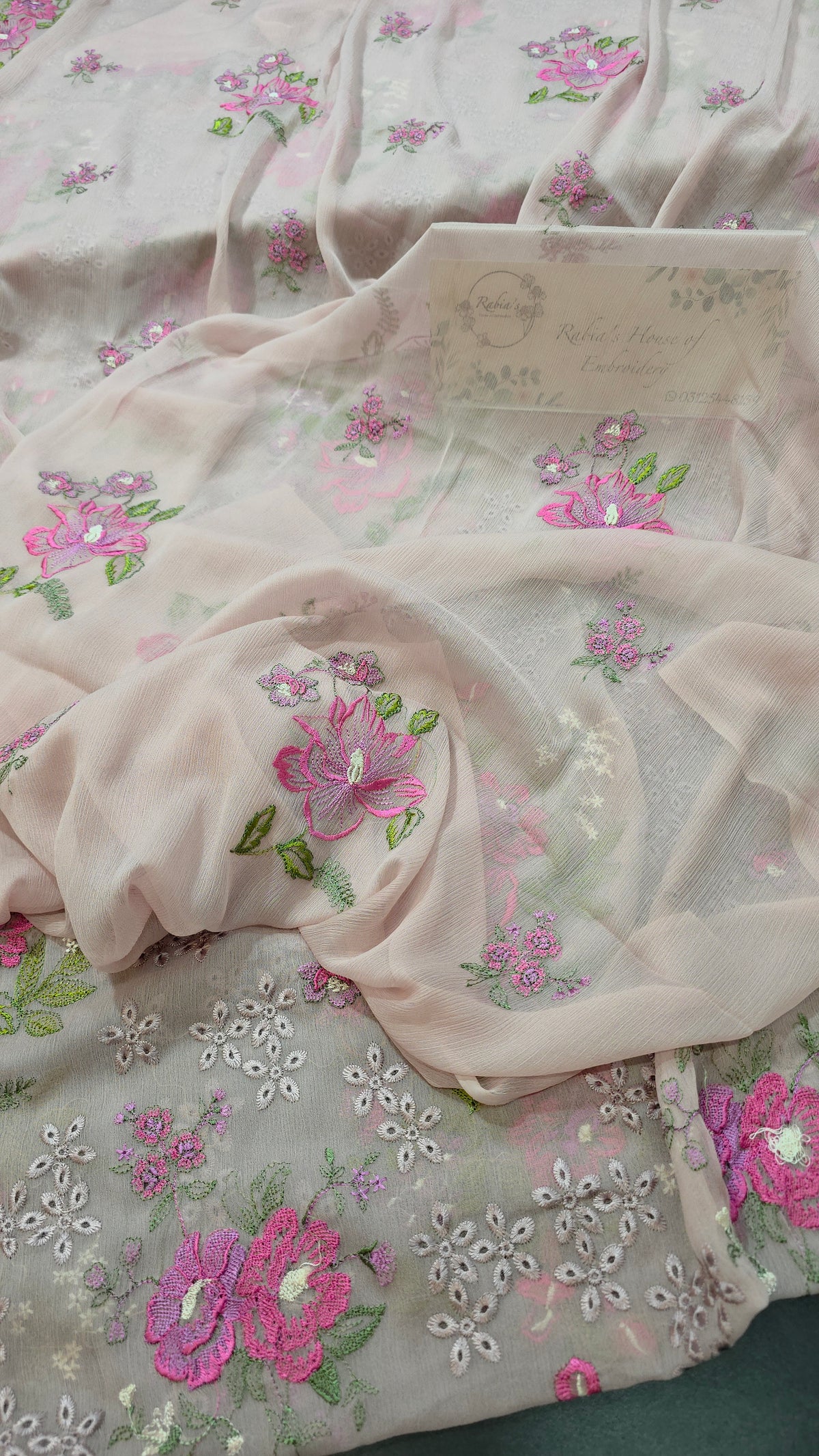 Chiffon allover embroidered shirt and duppatta