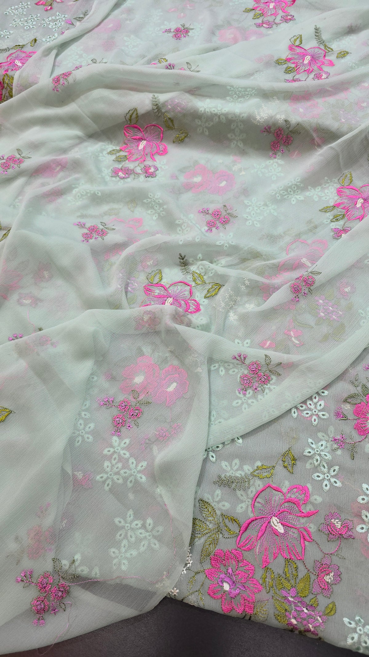 Chiffon allover embroidered shirt and duppatta