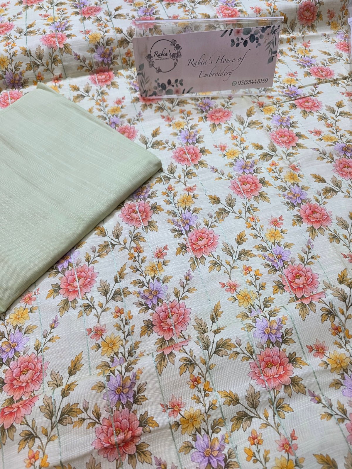 Bareeze printed plus embroidered khadder