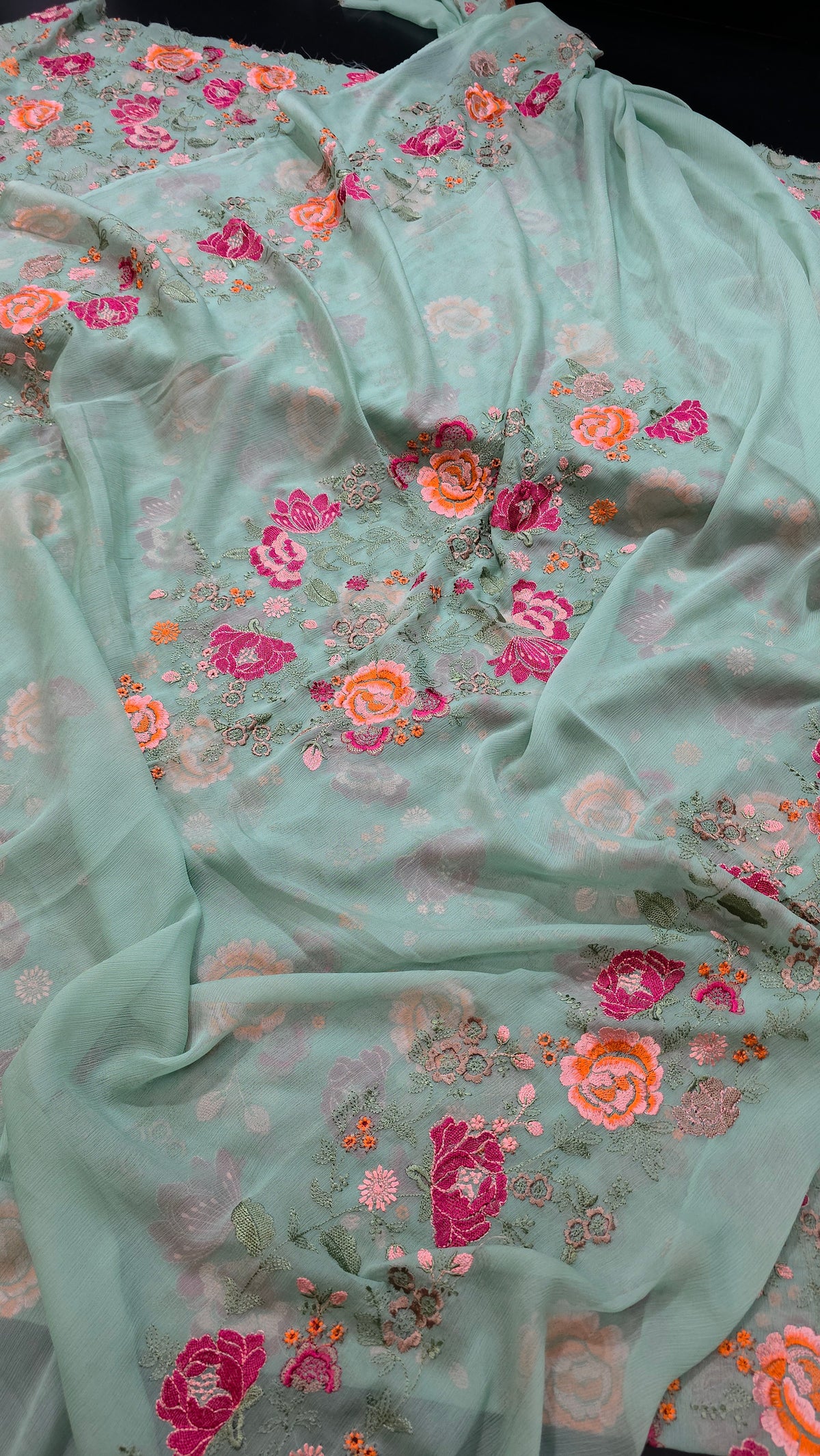 Chiffon allover embroidered shirt and duppatta