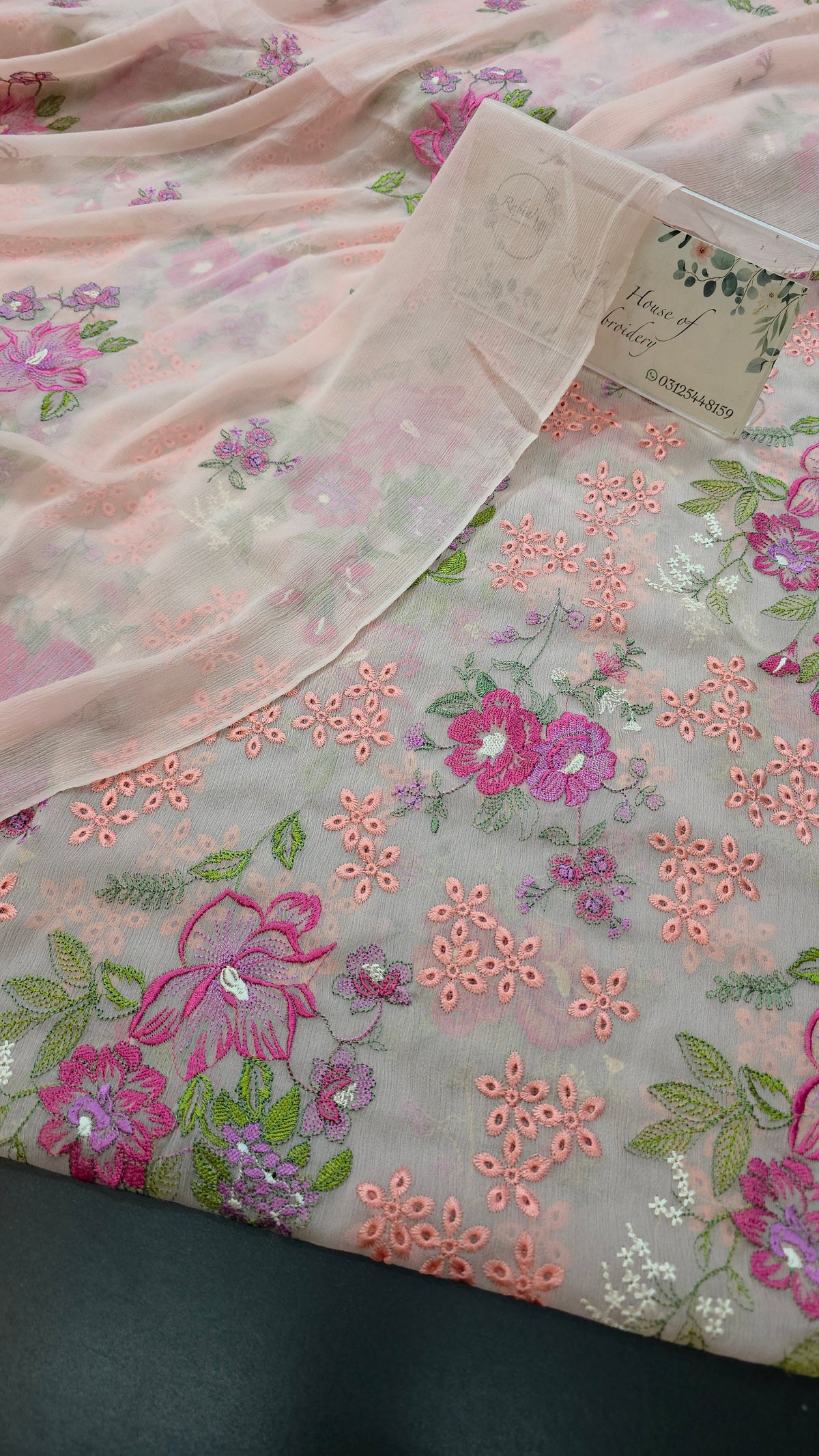Chiffon allover embroidered shirt and duppatta
