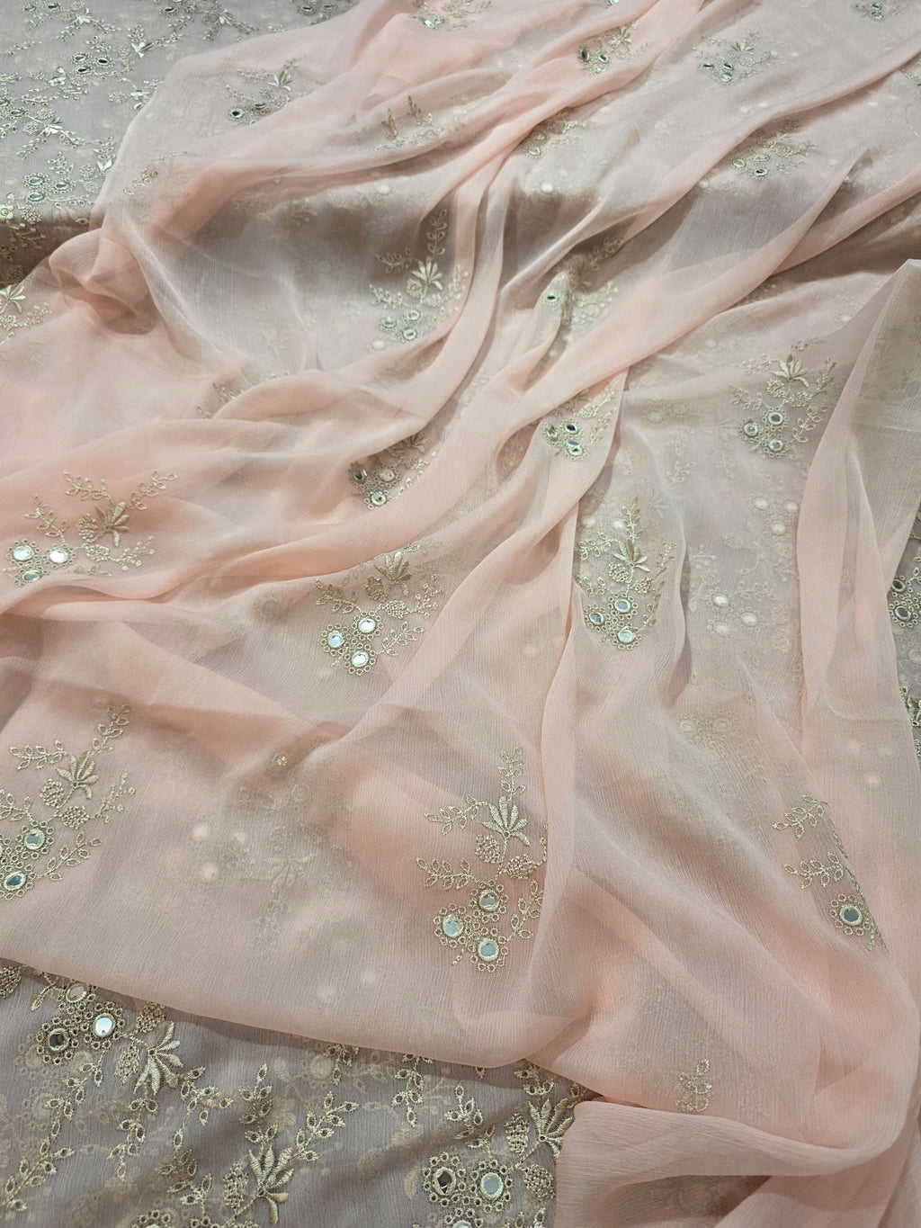 Chiffon allover embroidered shirt and duppatta