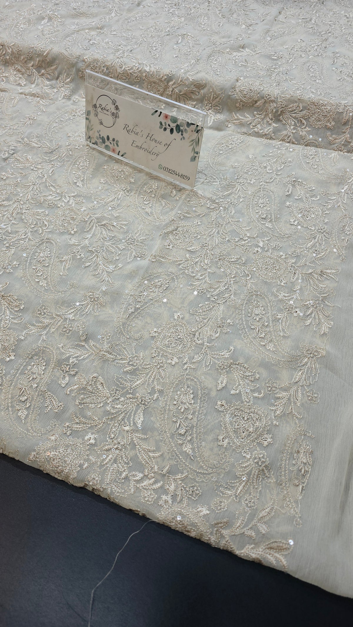 Chiffon allover embroidered shirt and duppatta (BEIGE)