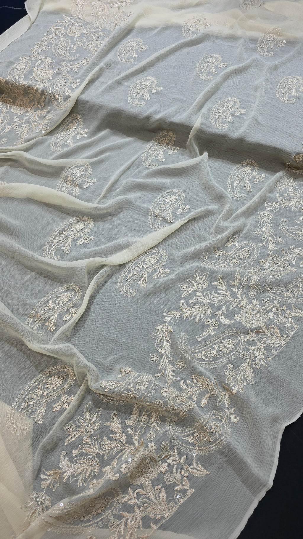 Chiffon allover embroidered shirt and duppatta (BEIGE)
