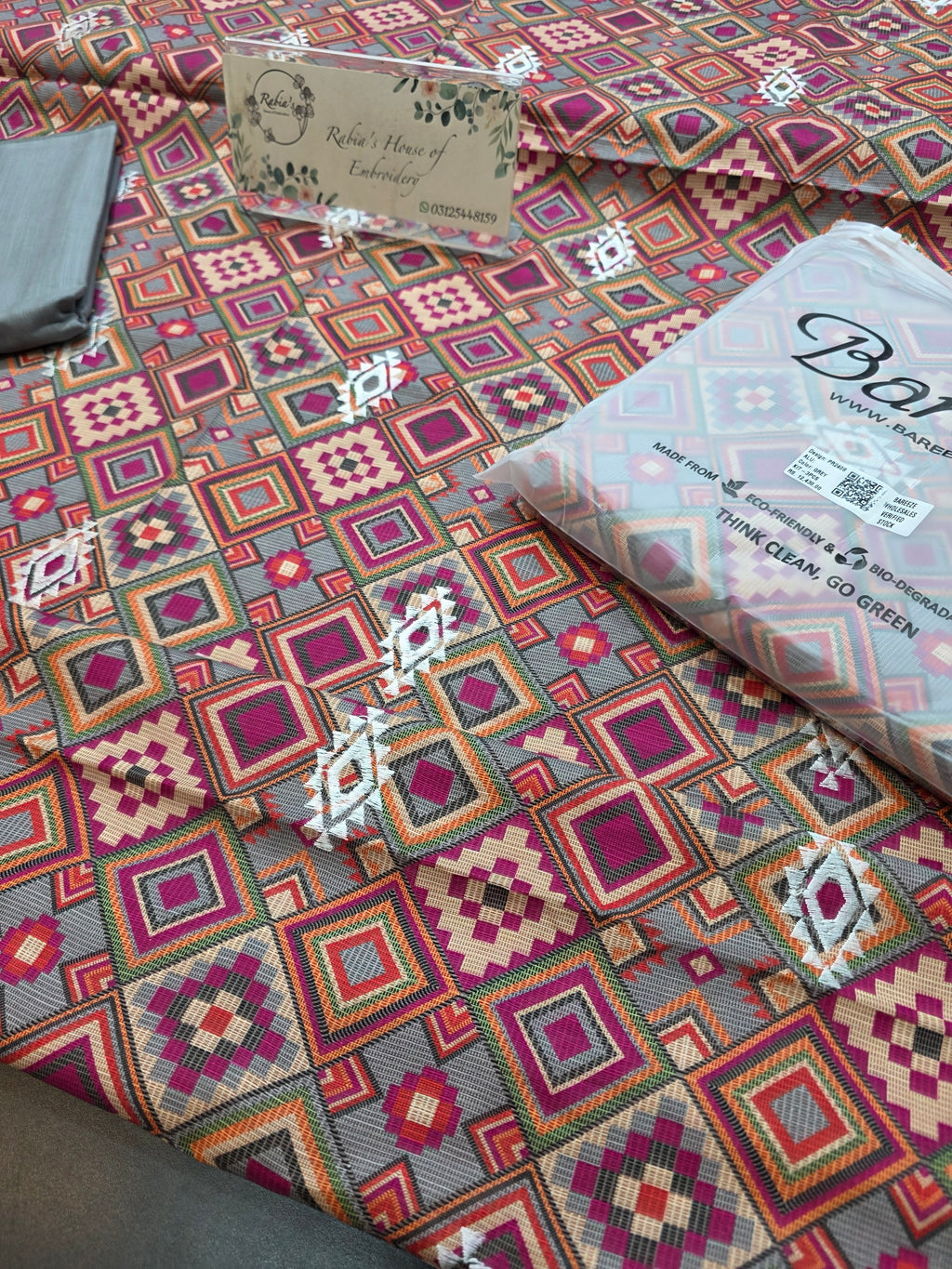 Bareeze printed plus embroidered khadder