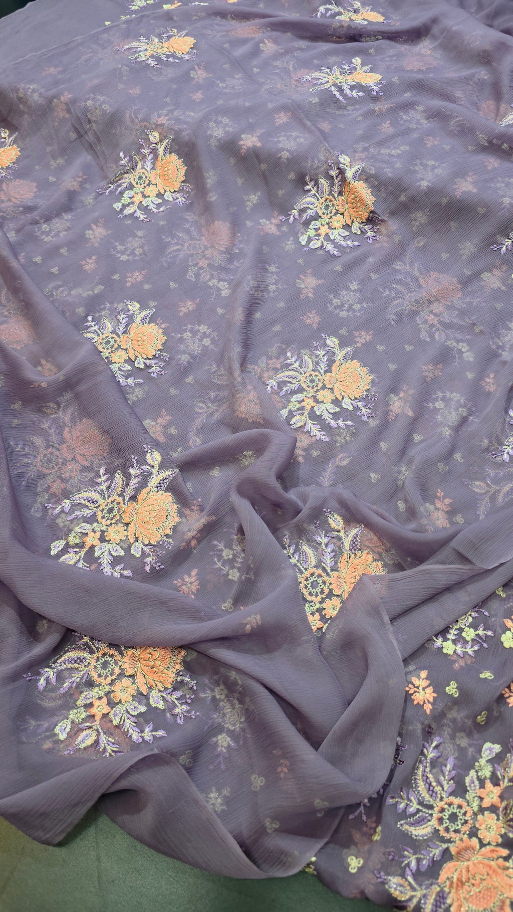 Chiffon allover embroidered shirt and duppatta