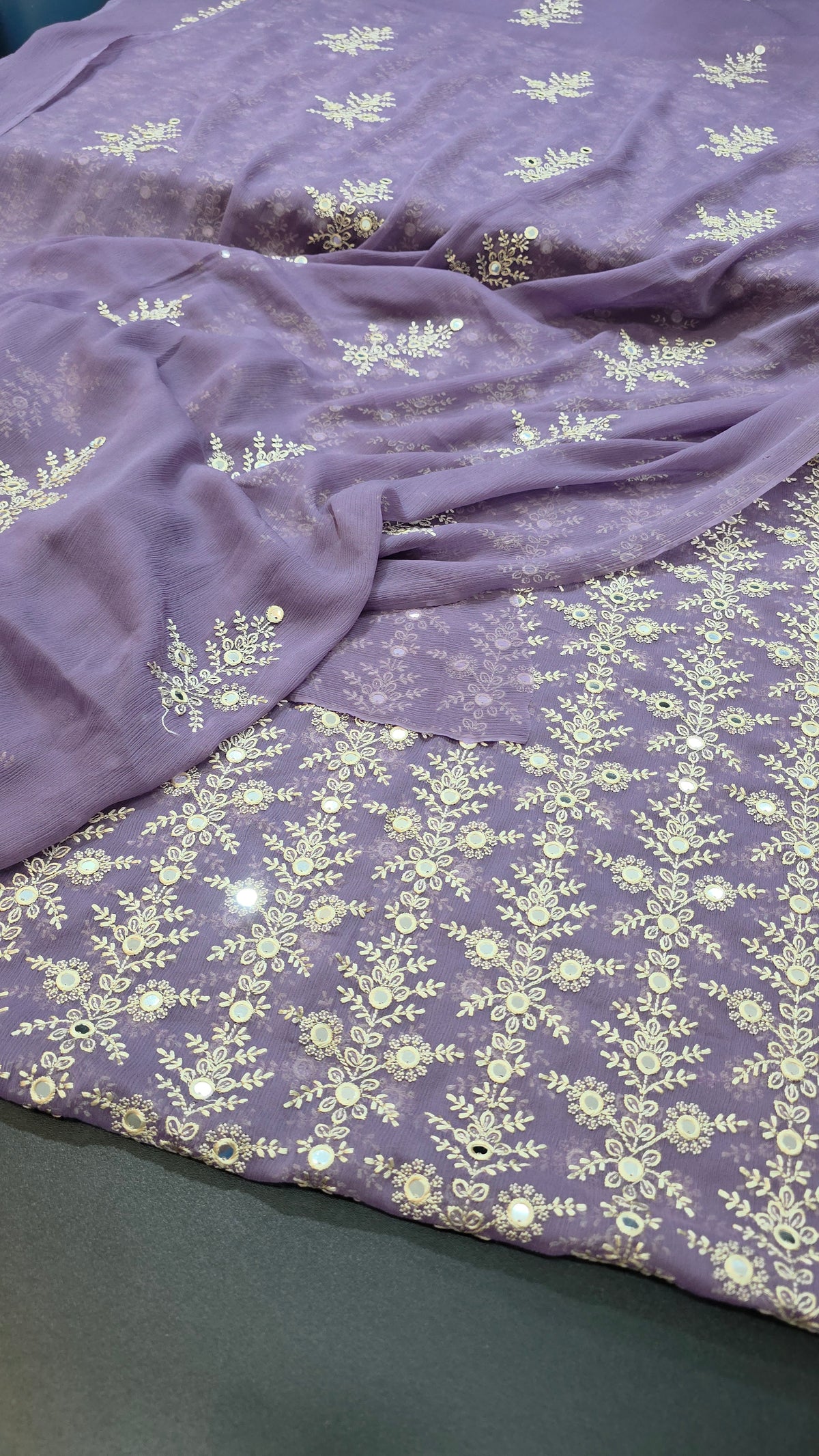 Chiffon allover embroidered shirt and duppatta