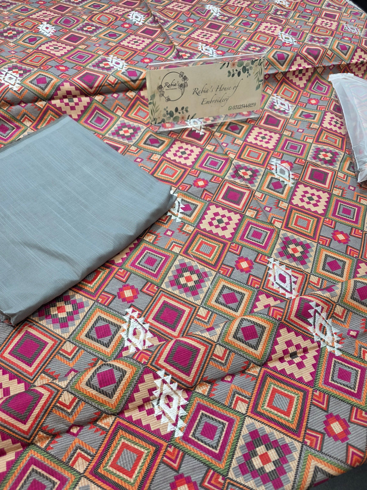 Bareeze printed plus embroidered khadder