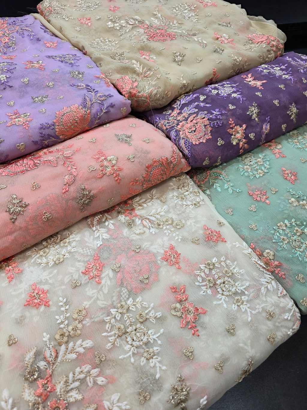 Chiffon allover embroidered shirt and duppatta