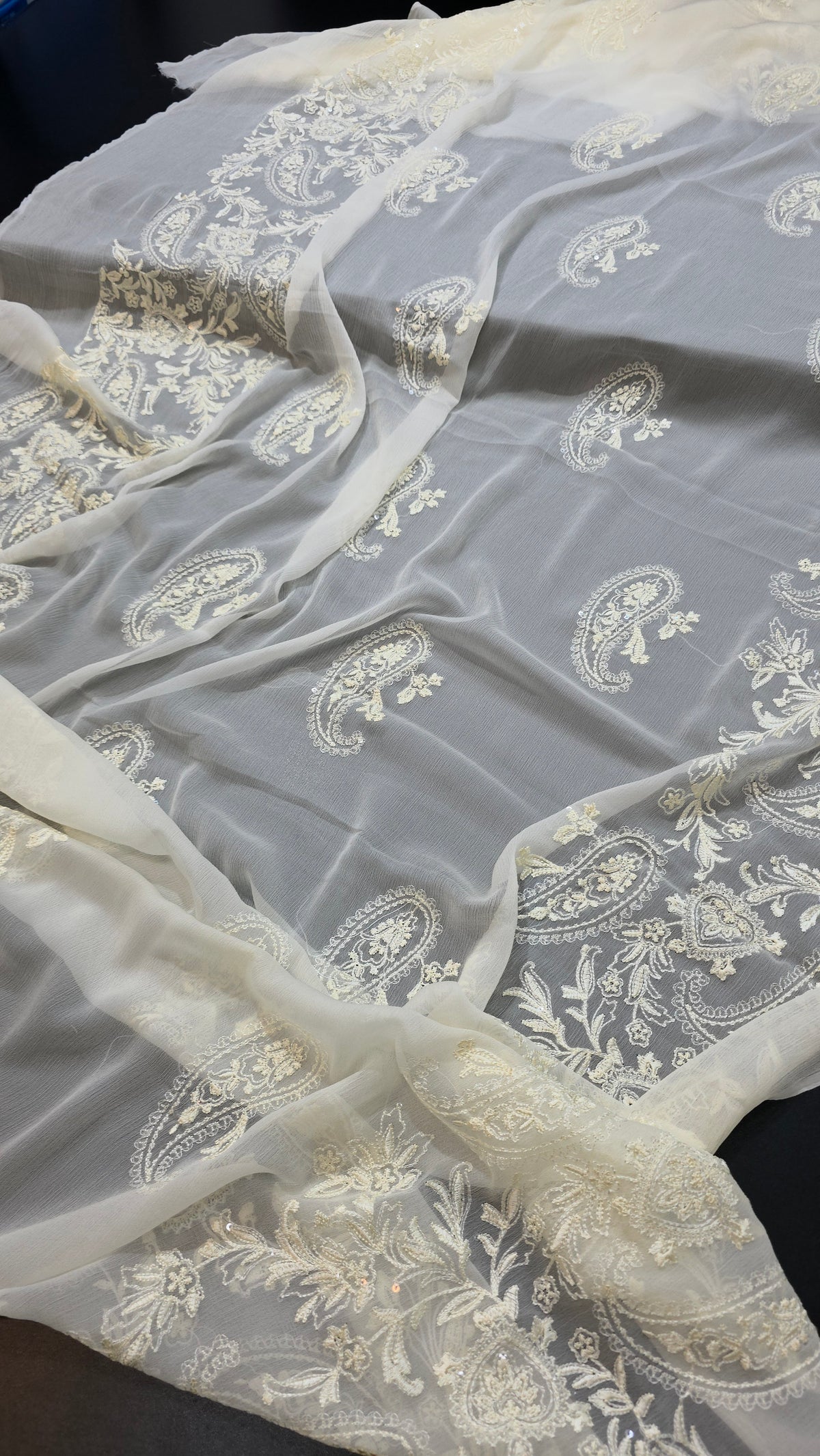 Chiffon allover embroidered shirt and duppatta (LIME)